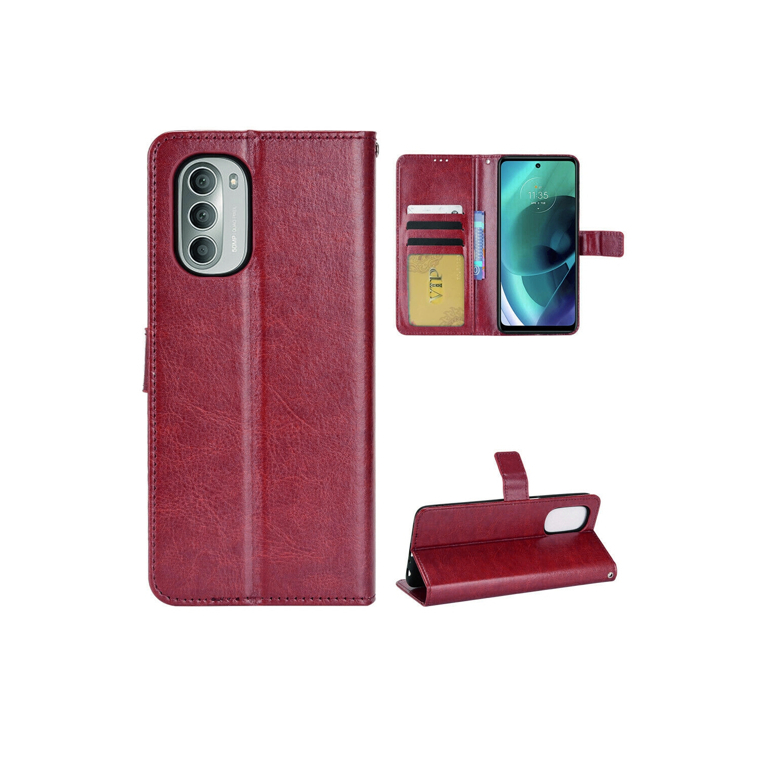 [CS] Motorola Moto G Stylus 5G 2022 Case, Magnetic Leather Folio Wallet Flip Case Cover with Card Slot, Wine
