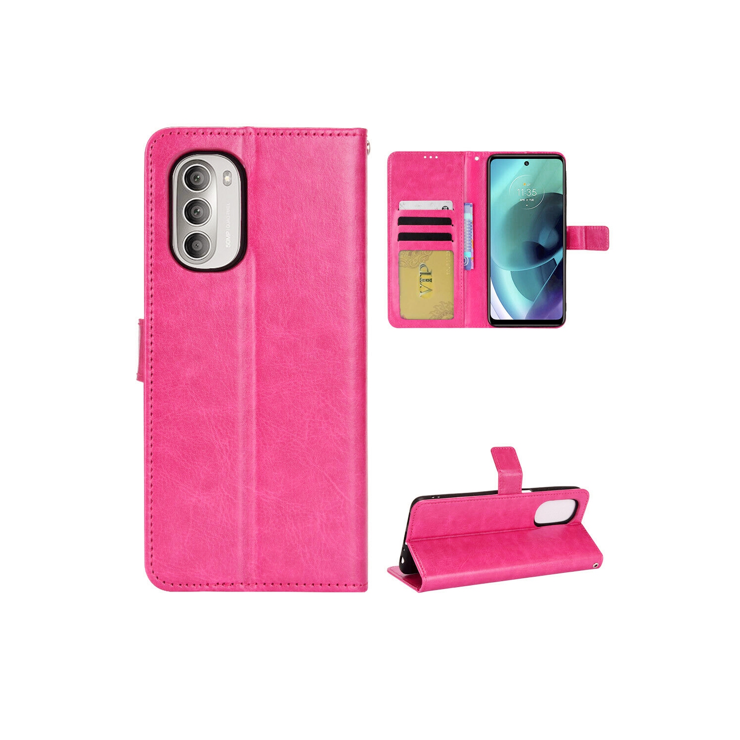 [CS] Motorola Moto G Stylus 5G 2022 Case, Magnetic Leather Folio Wallet Flip Case Cover with Card Slot, Hot Pink