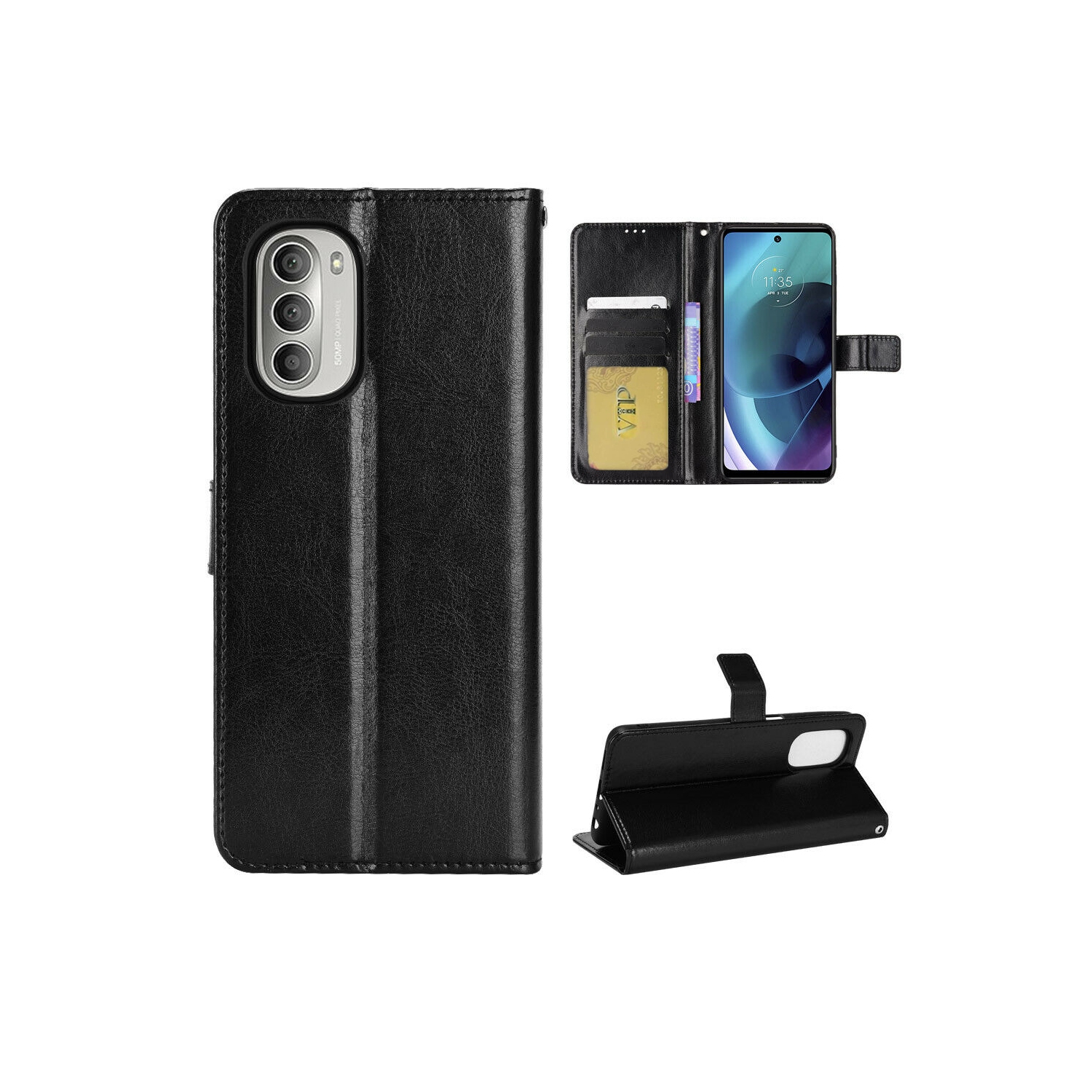【CSmart】 Magnetic Card Slot Leather Folio Wallet Flip Case Cover for Motorola Moto G Stylus 5G 2022, Black