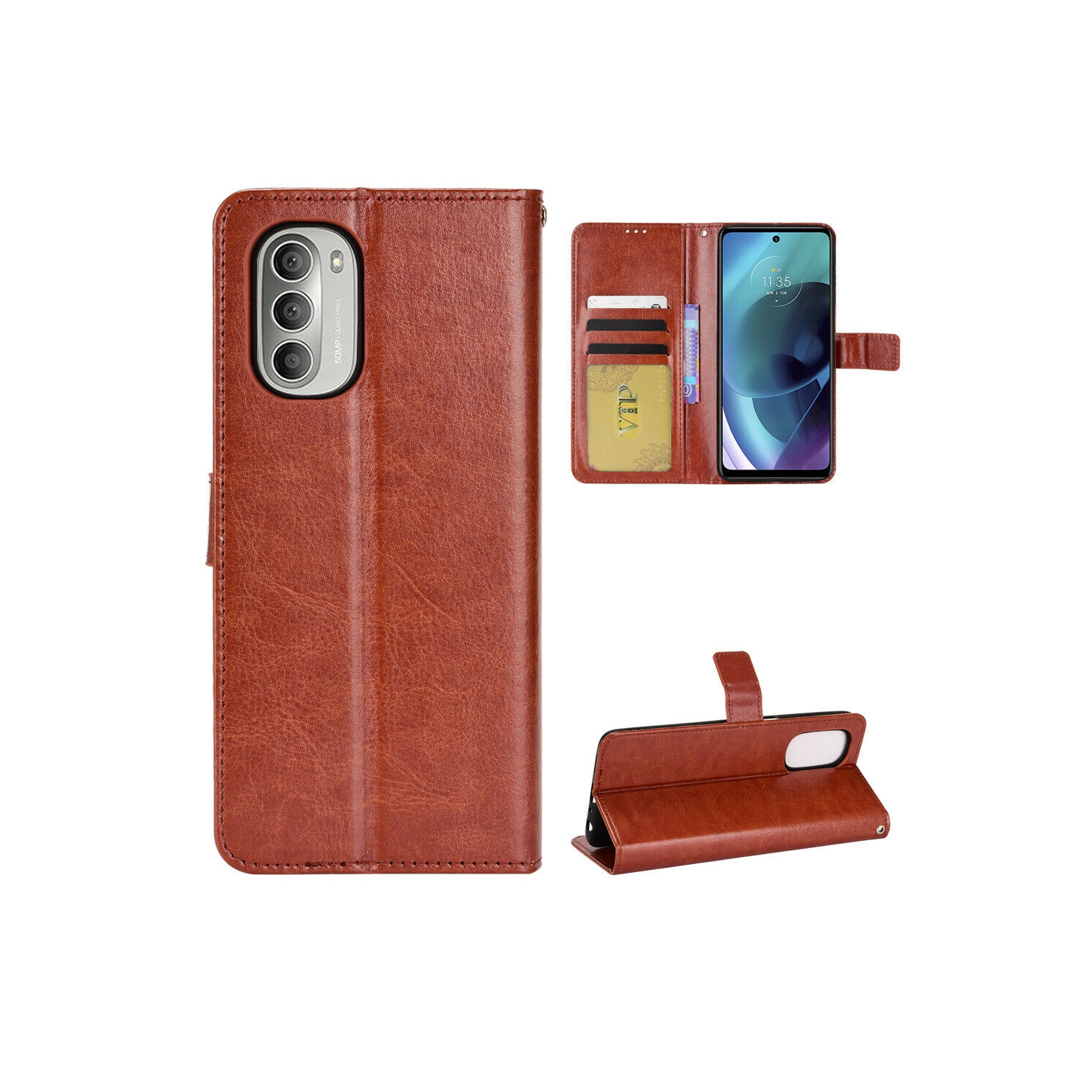 【CSmart】 Magnetic Card Slot Leather Folio Wallet Flip Case Cover for Motorola Moto G Stylus 5G 2022, Brown