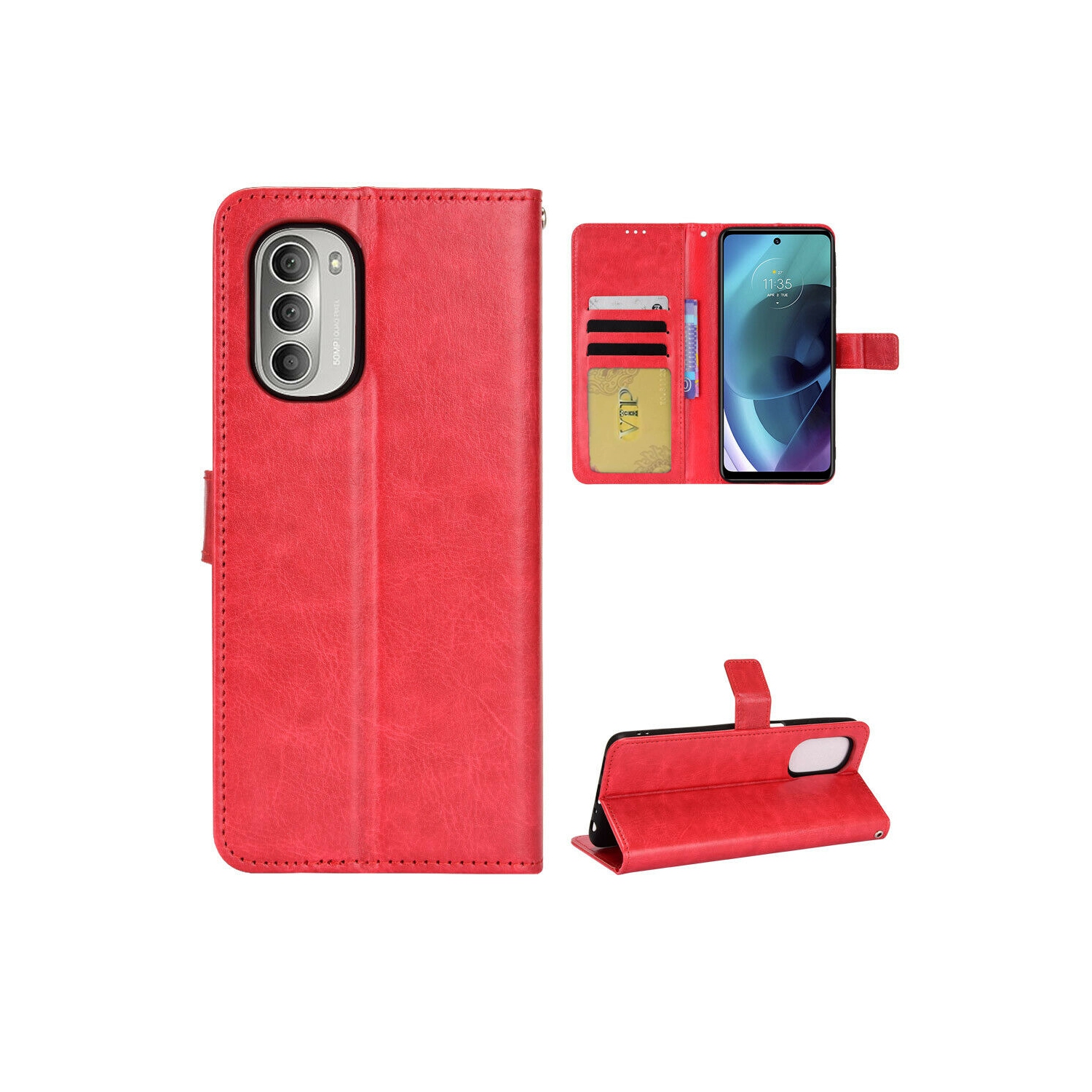 [CS] Motorola Moto G Stylus 5G 2022 Case, Magnetic Leather Folio Wallet Flip Case Cover with Card Slot, Red