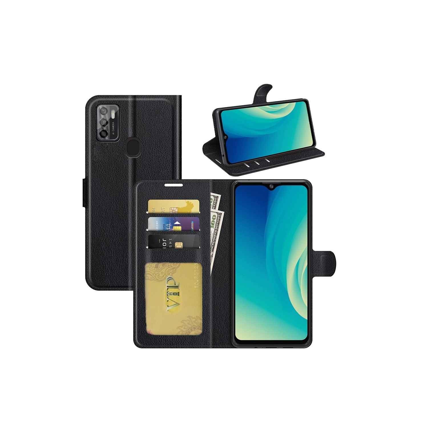 [CS] ZTE Blade A7P Case, Magnetic Leather Folio Wallet Flip Case Cover with Card Slot, Black