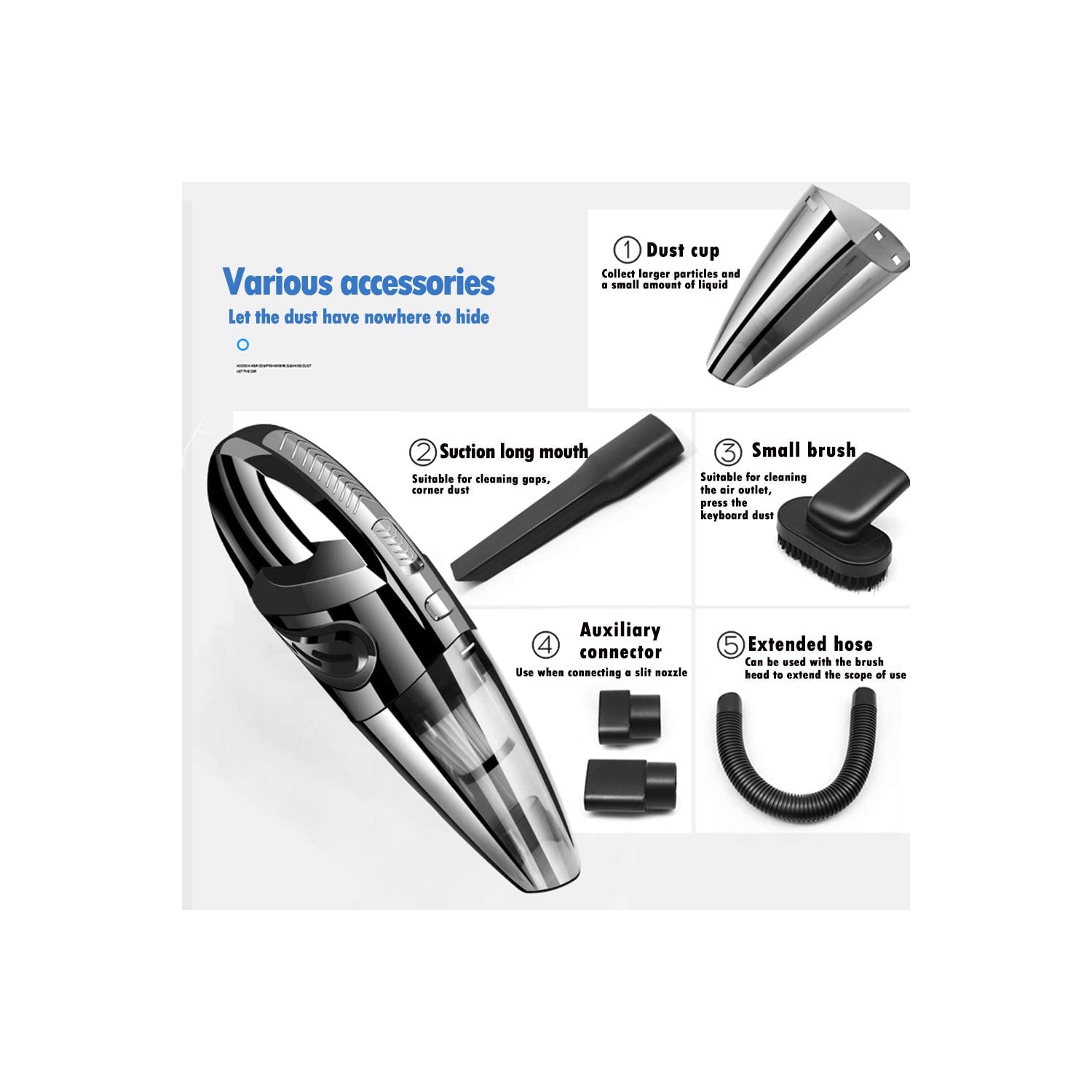 NIERBO Aspirateur à main sans fil avec batterie rechargeable à charge rapide, aspirateur à main portable sans fil pour la maison, la cuisine