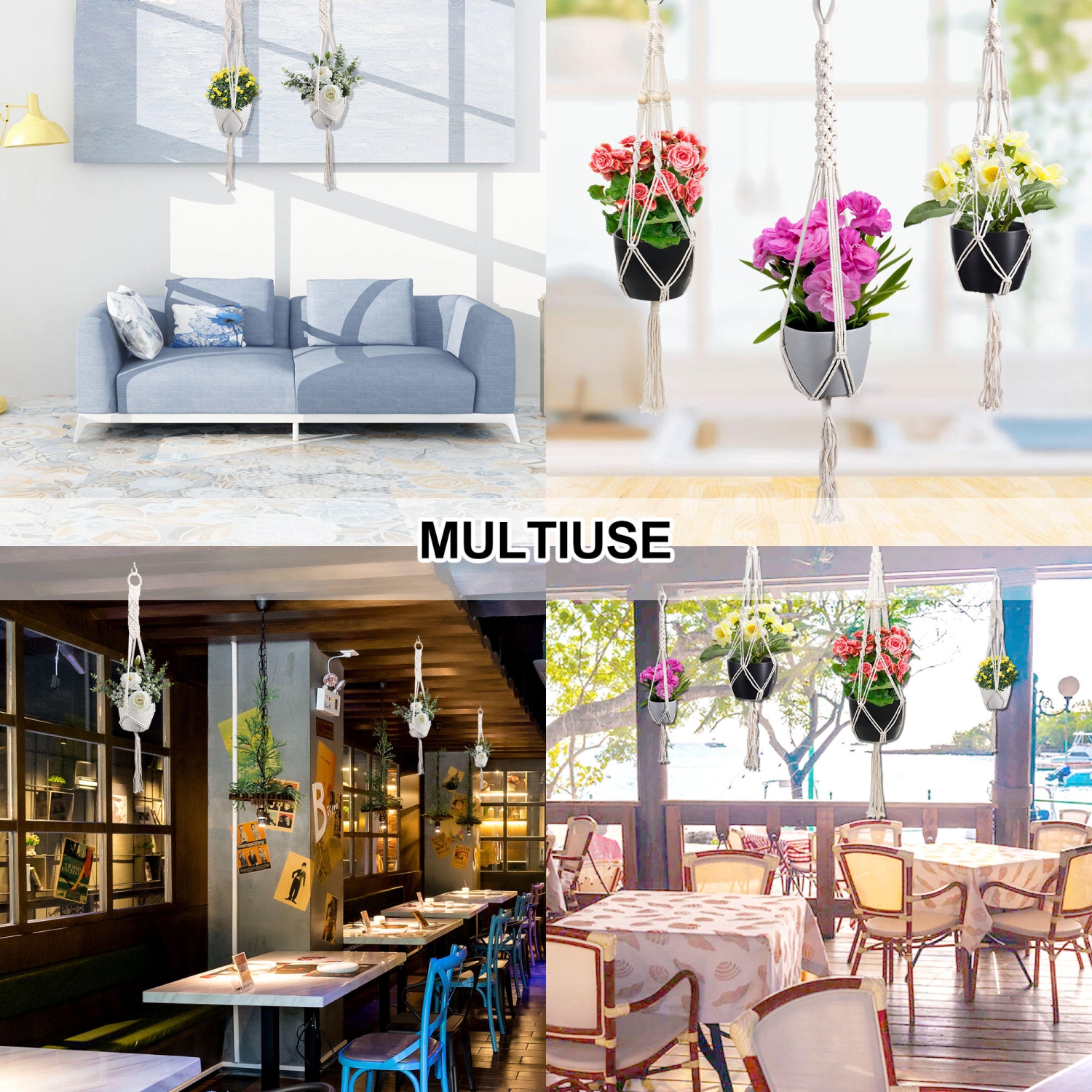 Yardlab Set of 5 Indoor Hanging Planter Flower Pot with Macrame Plant Hangers For home, bedroom, balcony or patio