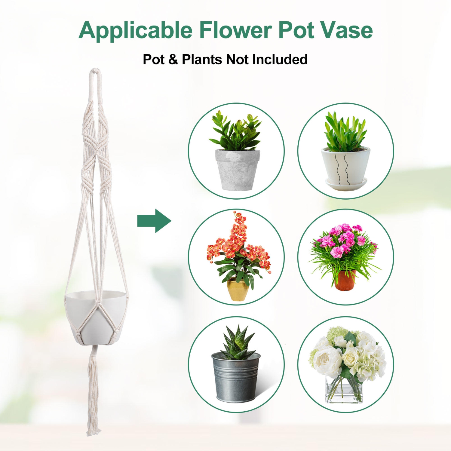 Yardlab Set of 5 Indoor Hanging Planter Flower Pot with Macrame Plant Hangers For home, bedroom, balcony or patio