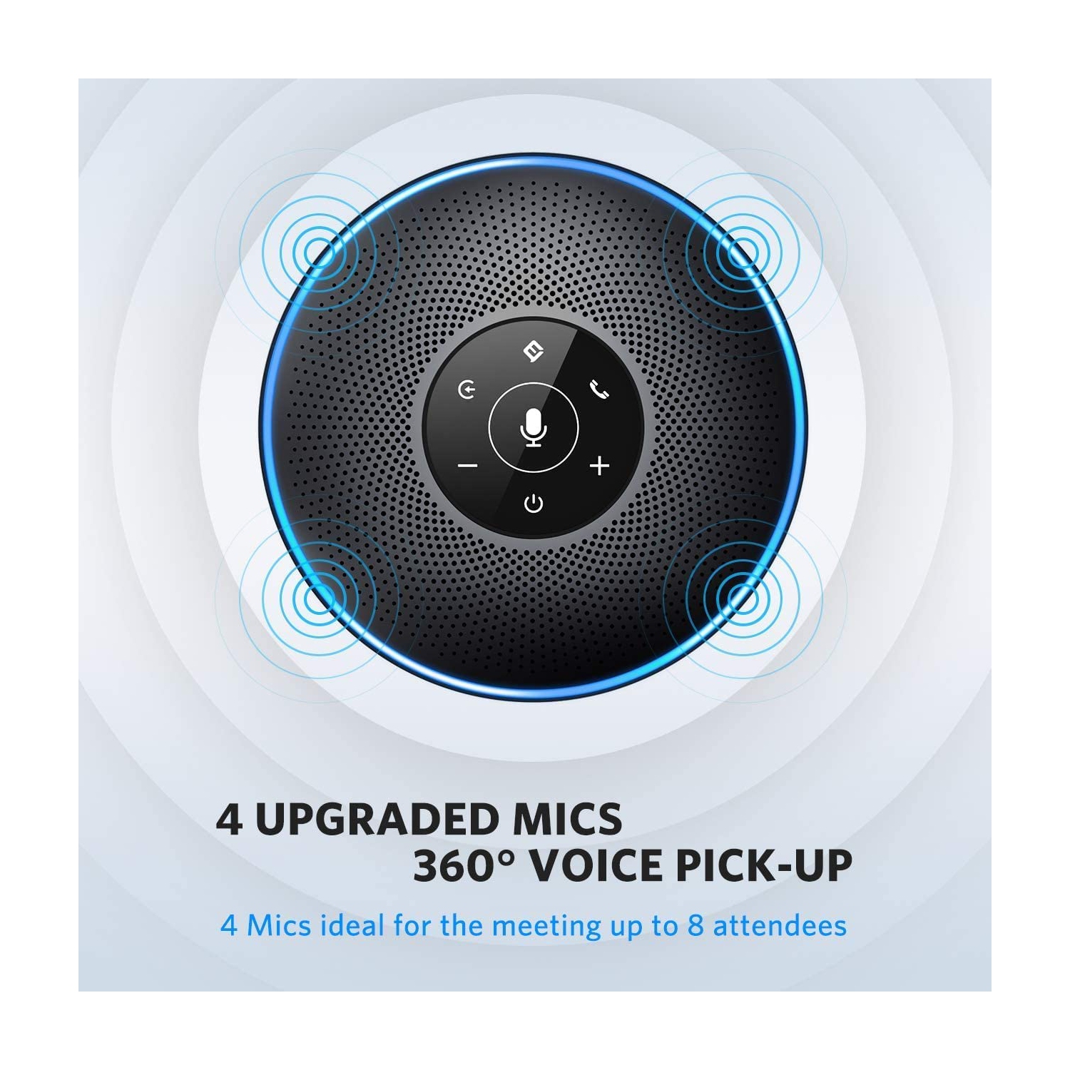 EMEET M2 Black Conference Speaker for 5-8 People Business Conference 360º Voice Pickup 4 AI Microphone Self-Adaptive Conference Call Speaker Skype