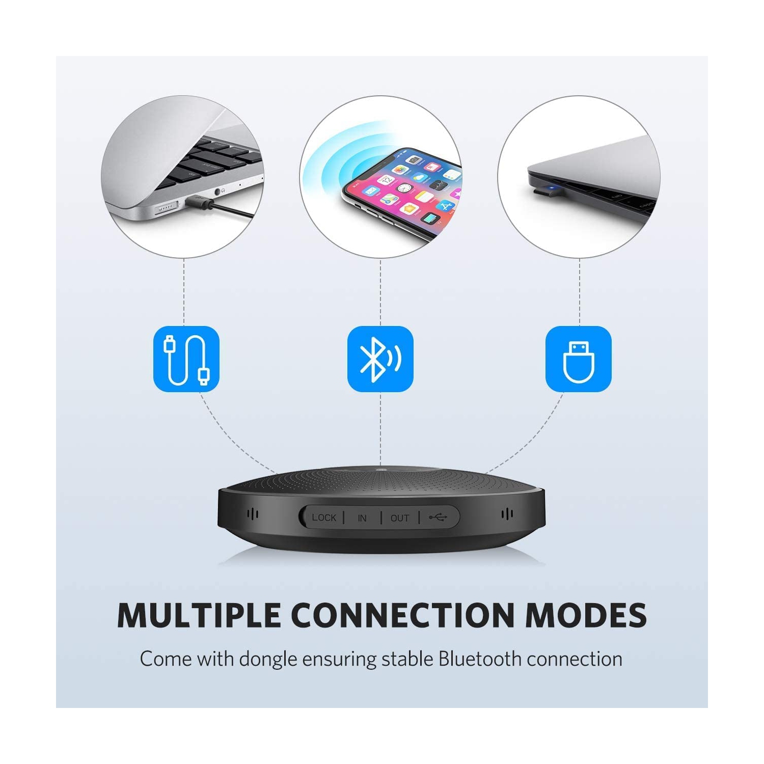 EMEET M2 Black Conference Speaker for 5-8 People Business Conference 360º Voice Pickup 4 AI Microphone Self-Adaptive Conference Call Speaker Skype