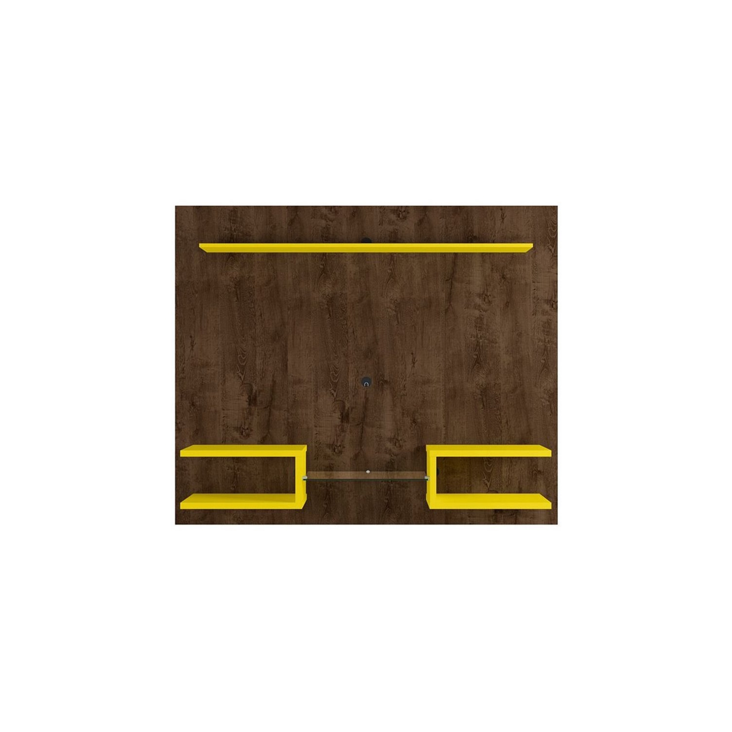 Plaza Wood 65" Floating Entertainment Center in Rustic Brown & Yellow