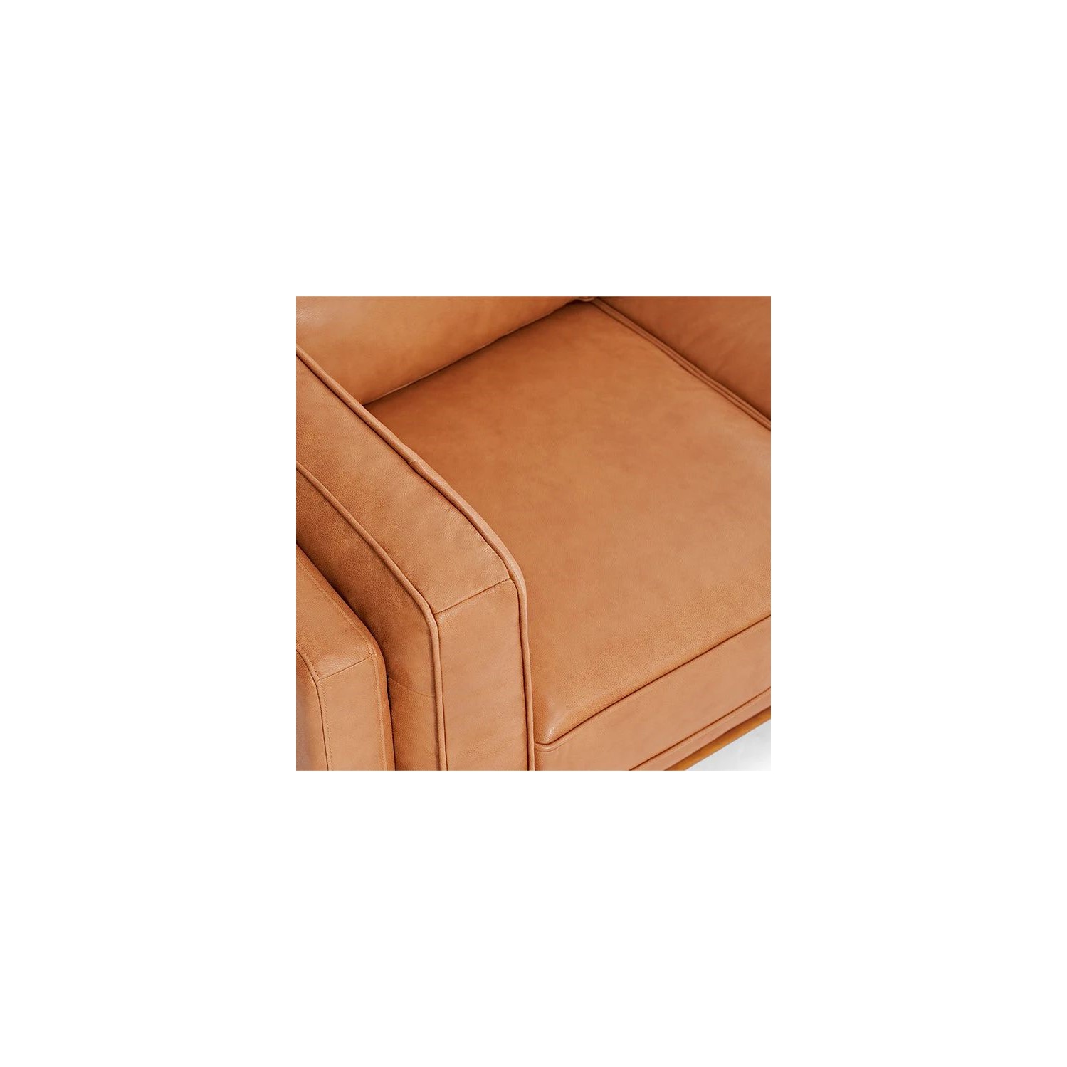 Valencia Artisan Modern Top Grain Leather Sofa with Wooden Base, Cognac