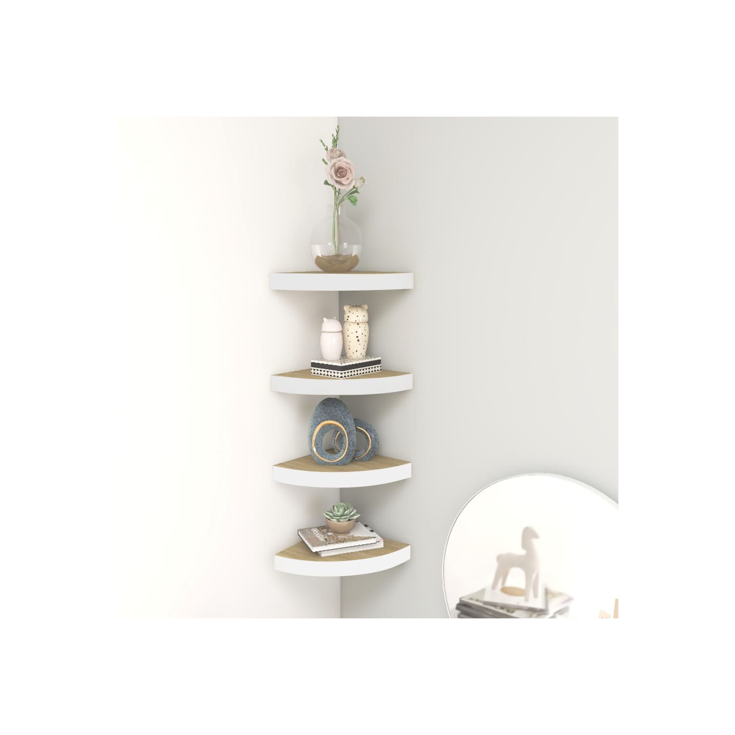 vidaXL Wall Corner Shelves 4 pcs Oak and White 9.8"x9.8"x1.4" MDF