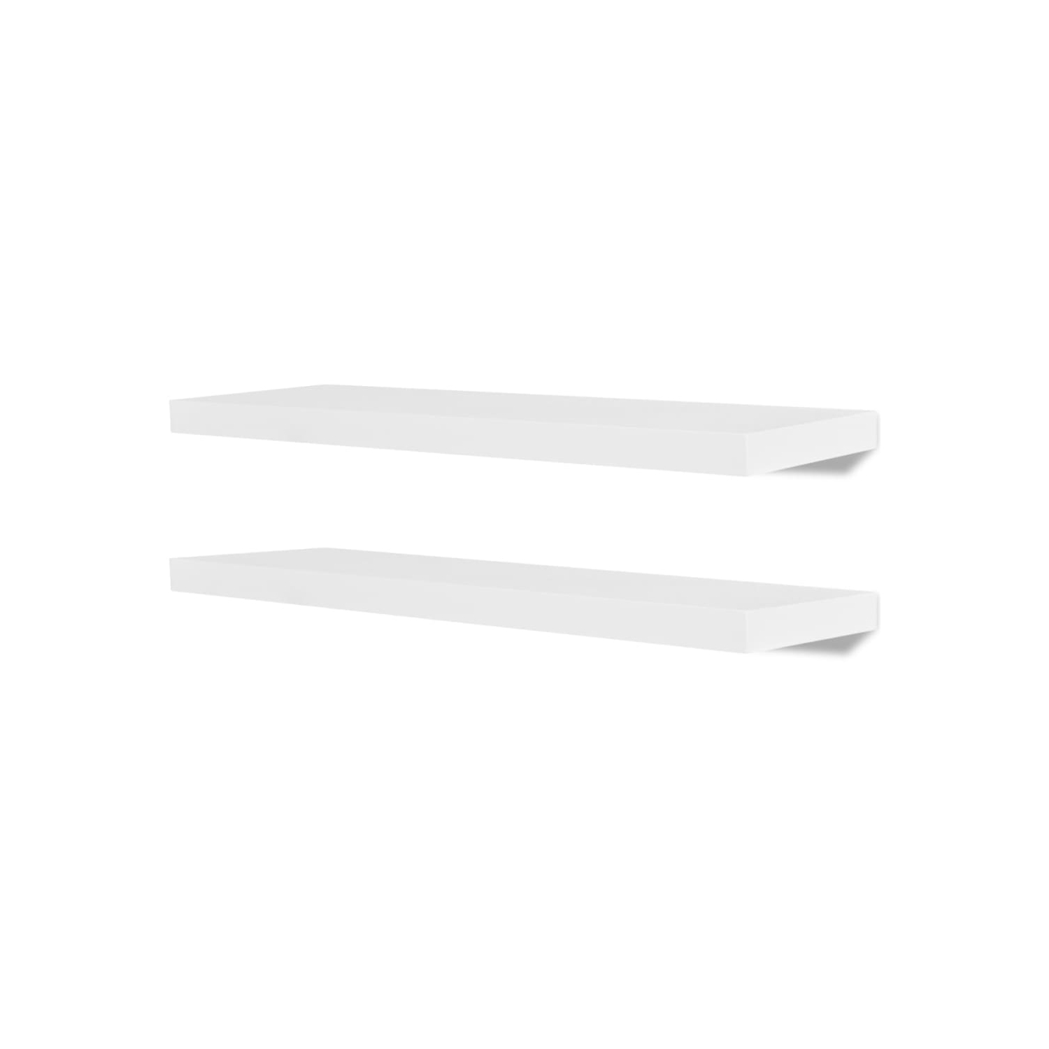 2 White MDF Floating Wall Display Shelves Book/DVD Storage