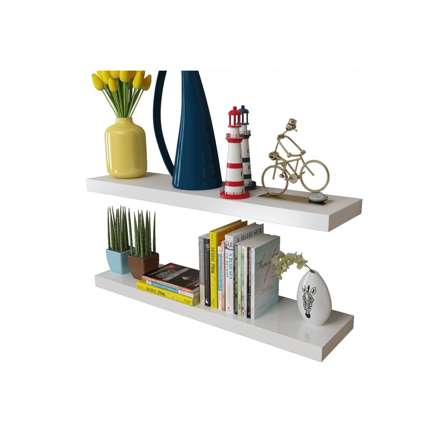 2 White MDF Floating Wall Display Shelves Book/DVD Storage