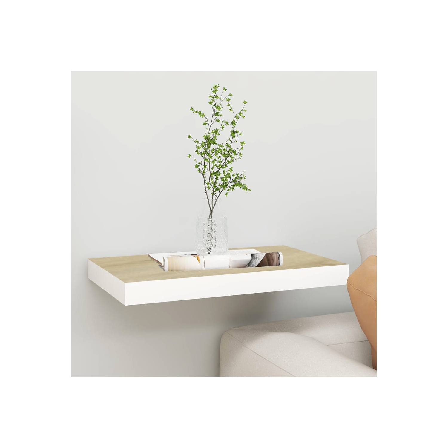vidaXL Floating Wall Shelf Oak and White 15.7"x9.1"x1.5" MDF