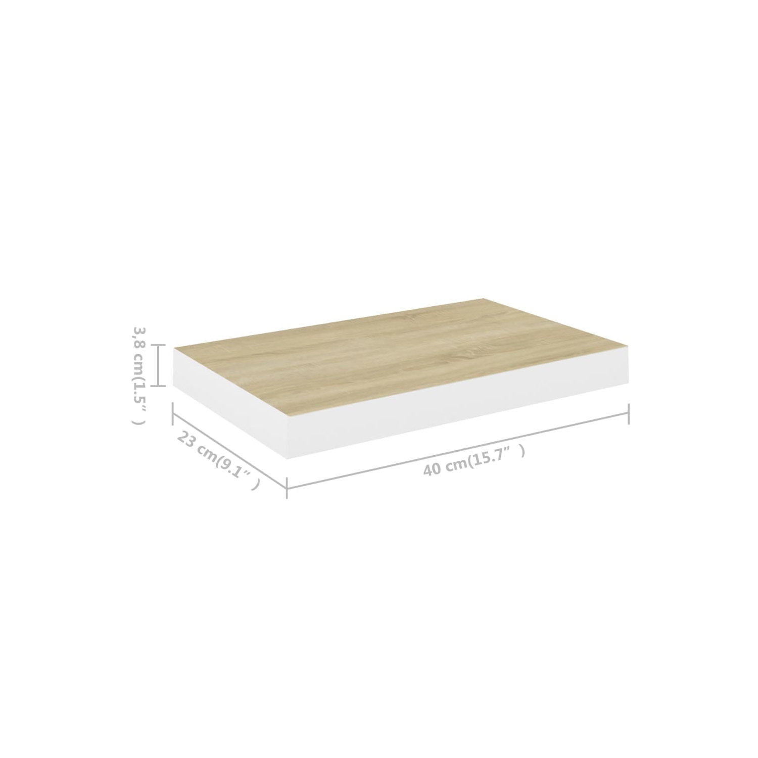 vidaXL Floating Wall Shelf Oak and White 15.7"x9.1"x1.5" MDF