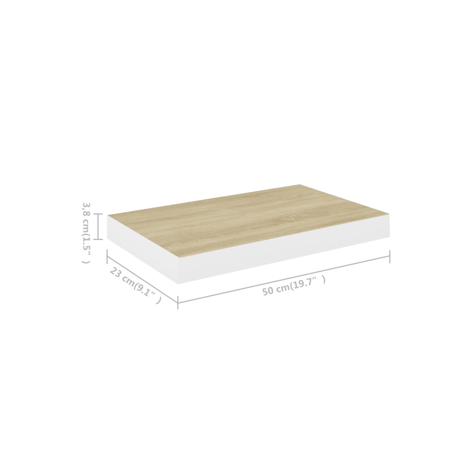 vidaXL Floating Wall Shelf Oak and White 19.7"x9.1"x1.5" MDF