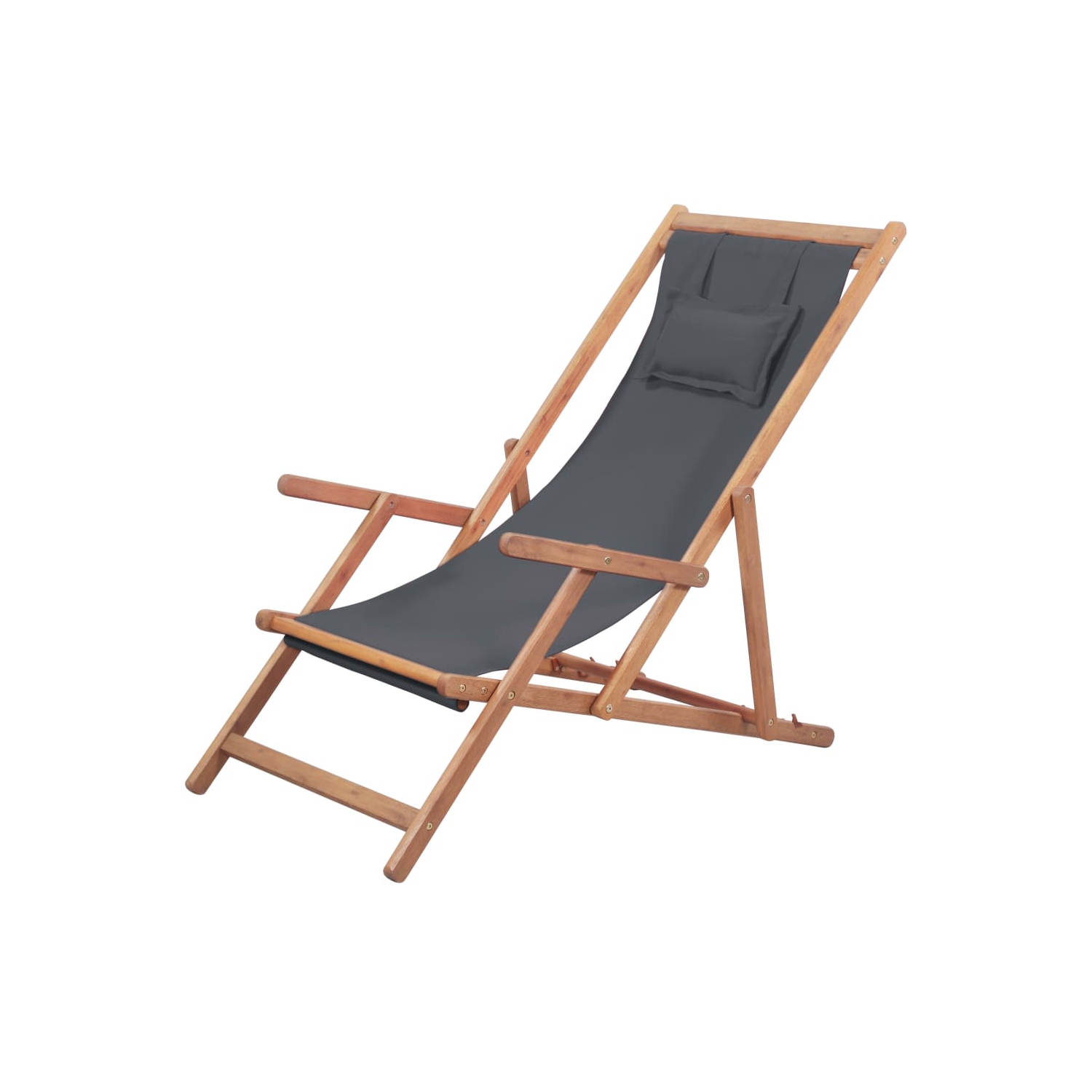 vidaXL Folding Beach Chair Fabric and Wooden Frame Gray