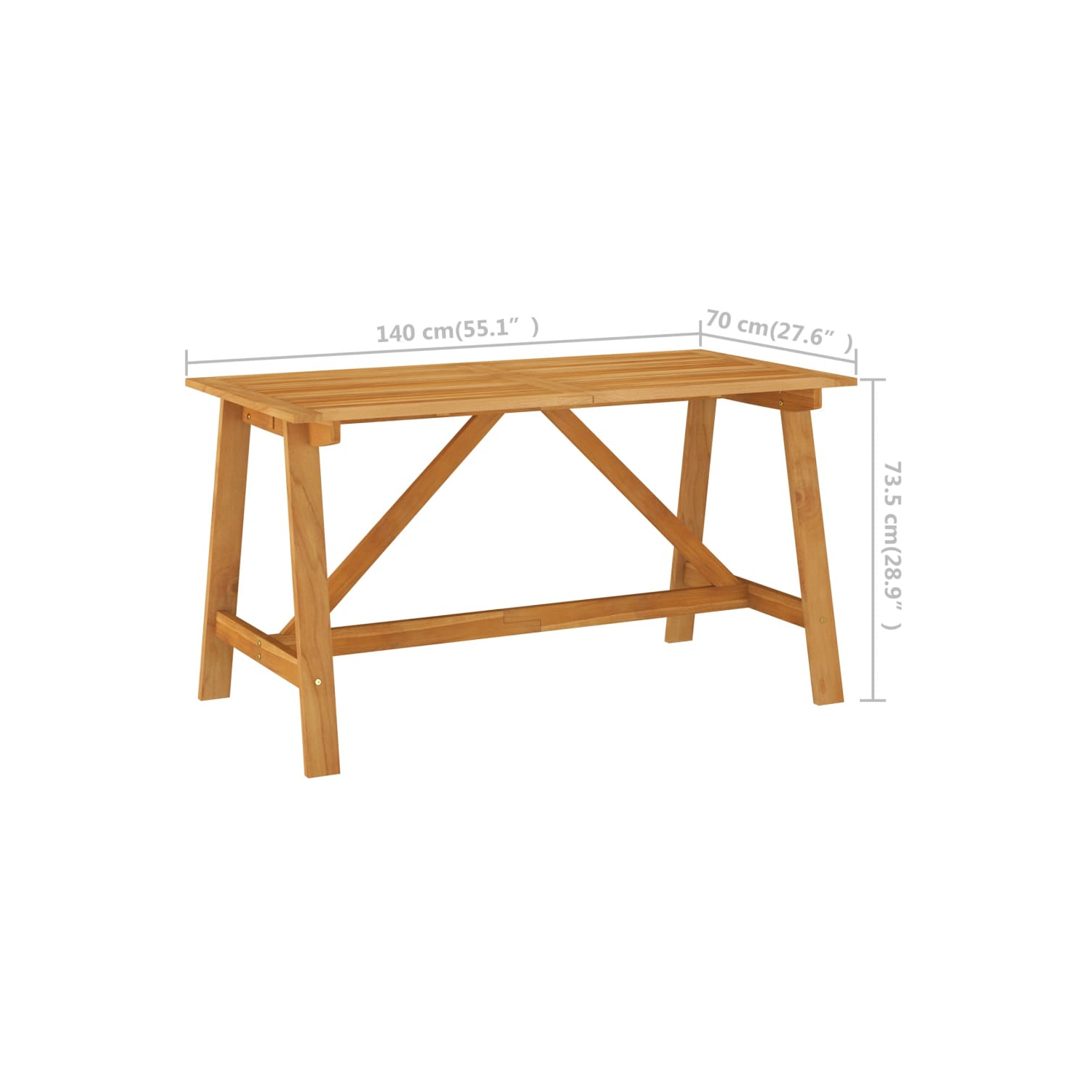 Table de salle à manger en acacia massif de 55.1 x 27,6 x 28,9 po de VidaXL