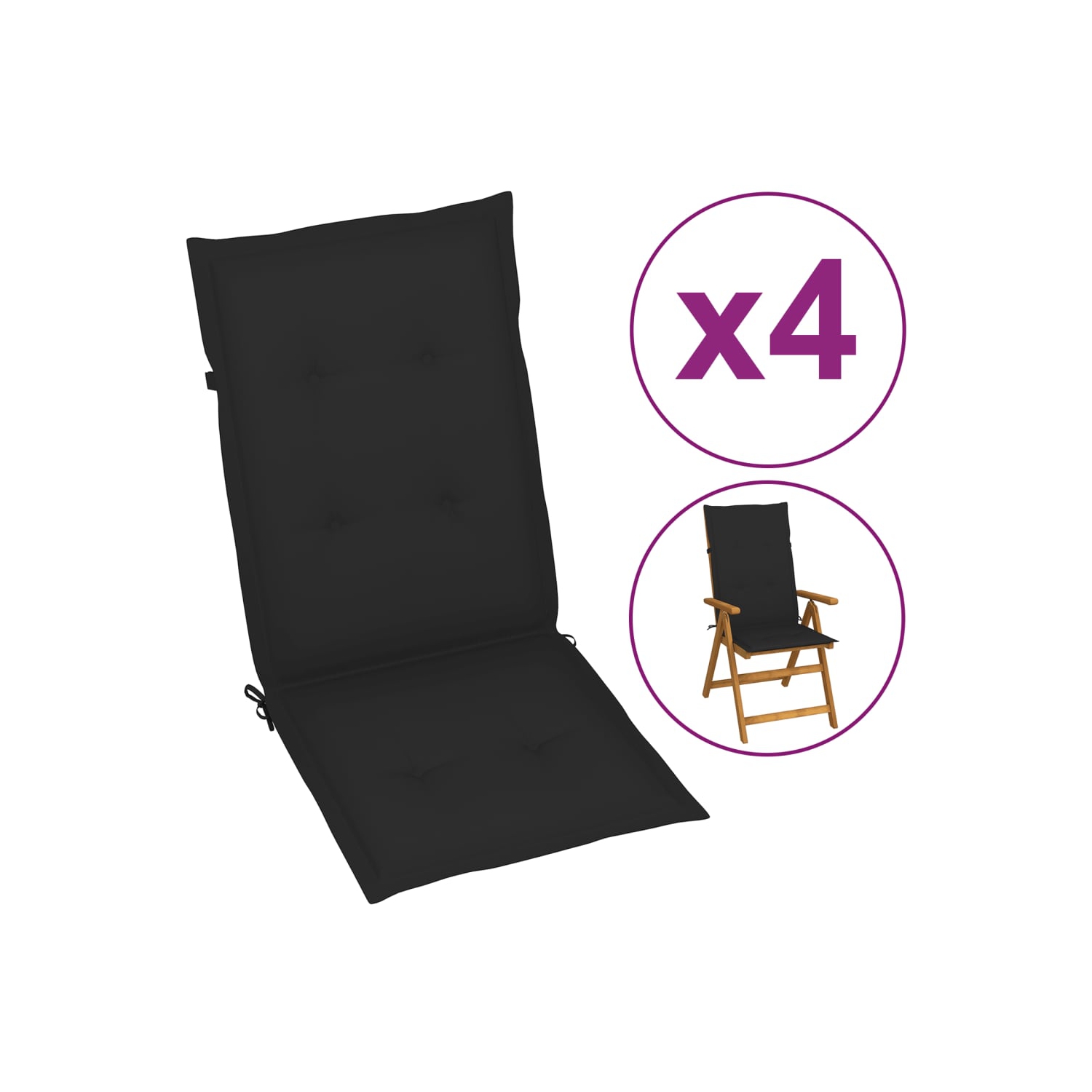 vidaXL Garden Chair Cushions 4 pcs Black 47.2"x19.7"x1.2"