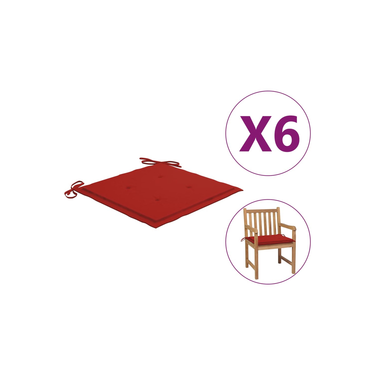 vidaXL Garden Chair Cushions 6 pcs Red 19.7"x19.7"x1.2" Fabric