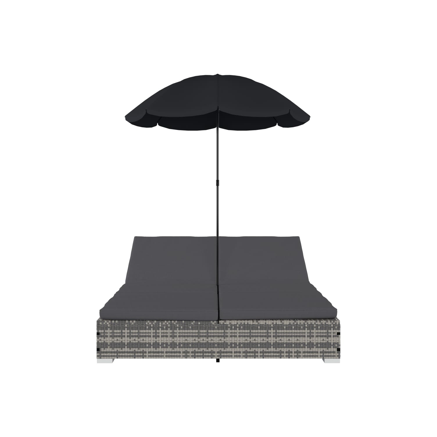 vidaXL Patio Lounge Bed with Umbrella Poly Rattan Gray