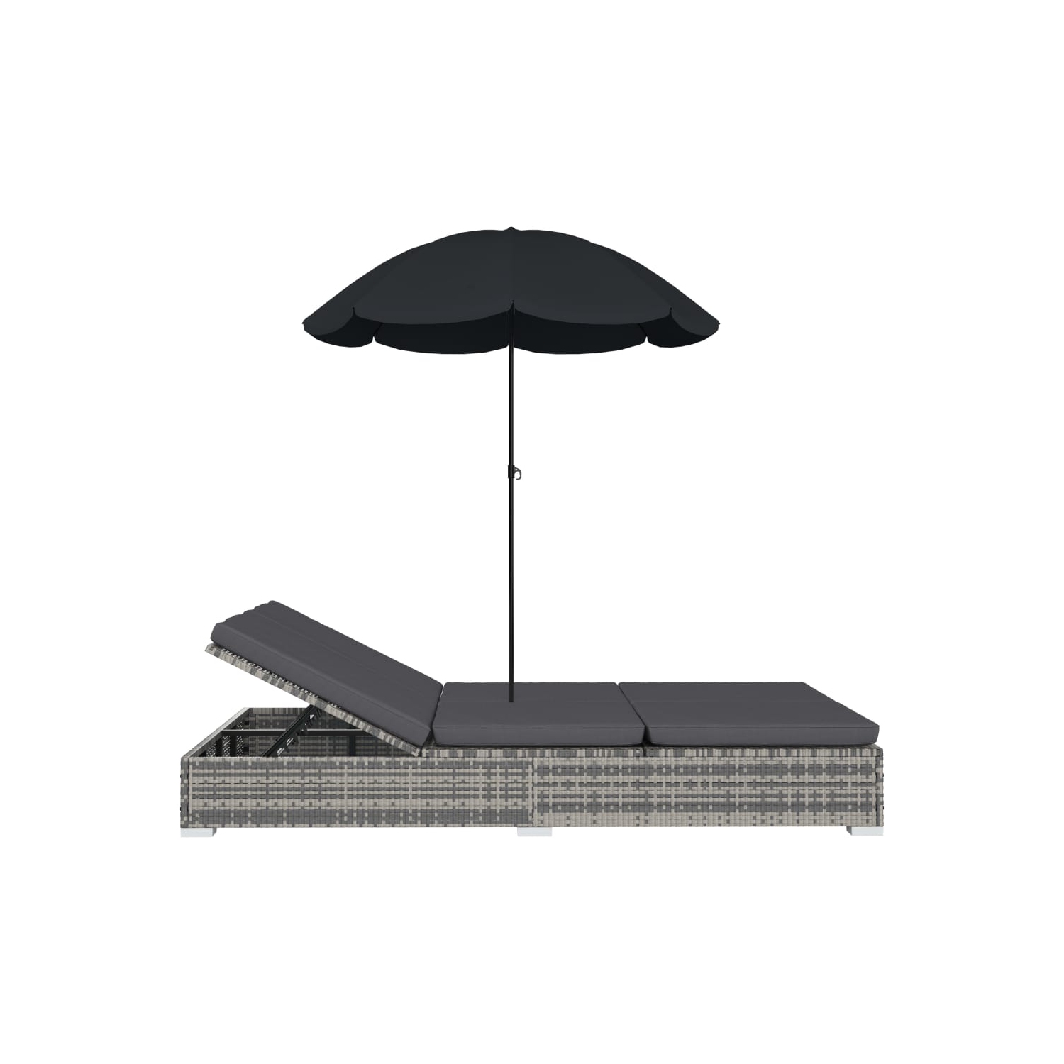 vidaXL Patio Lounge Bed with Umbrella Poly Rattan Gray