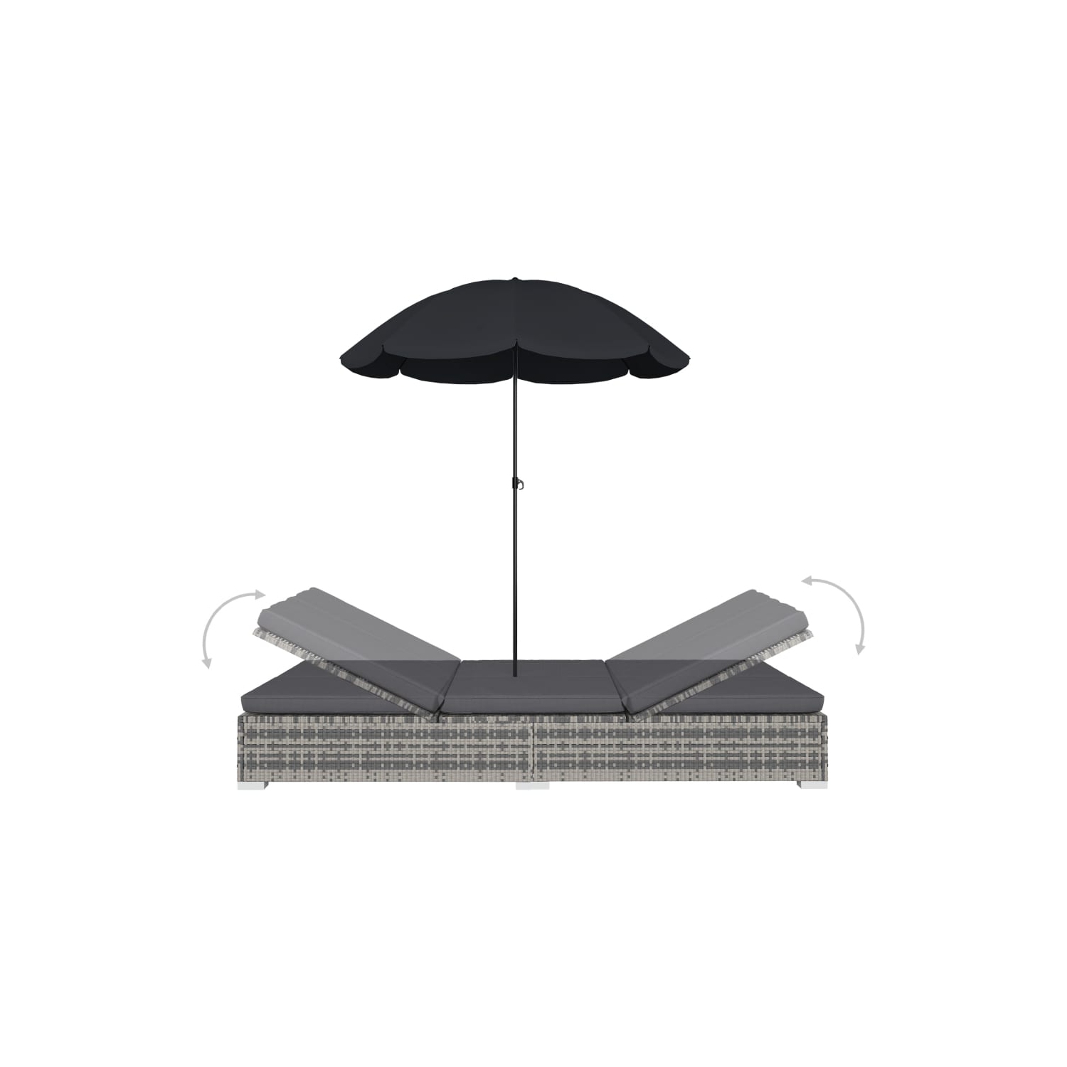 vidaXL Patio Lounge Bed with Umbrella Poly Rattan Gray
