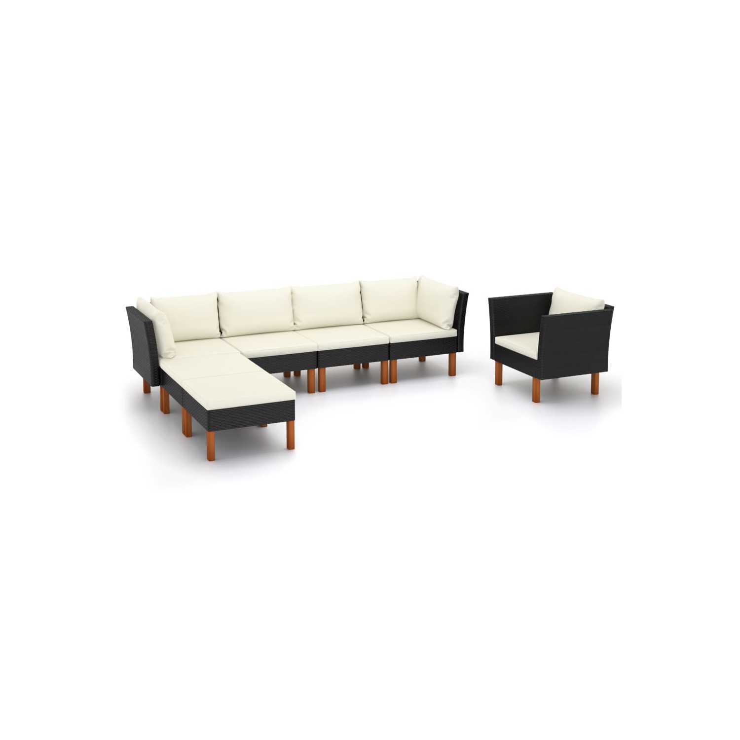 vidaXL 7 Piece Patio Lounge Set Poly Rattan and Eucalyptus Wood Black