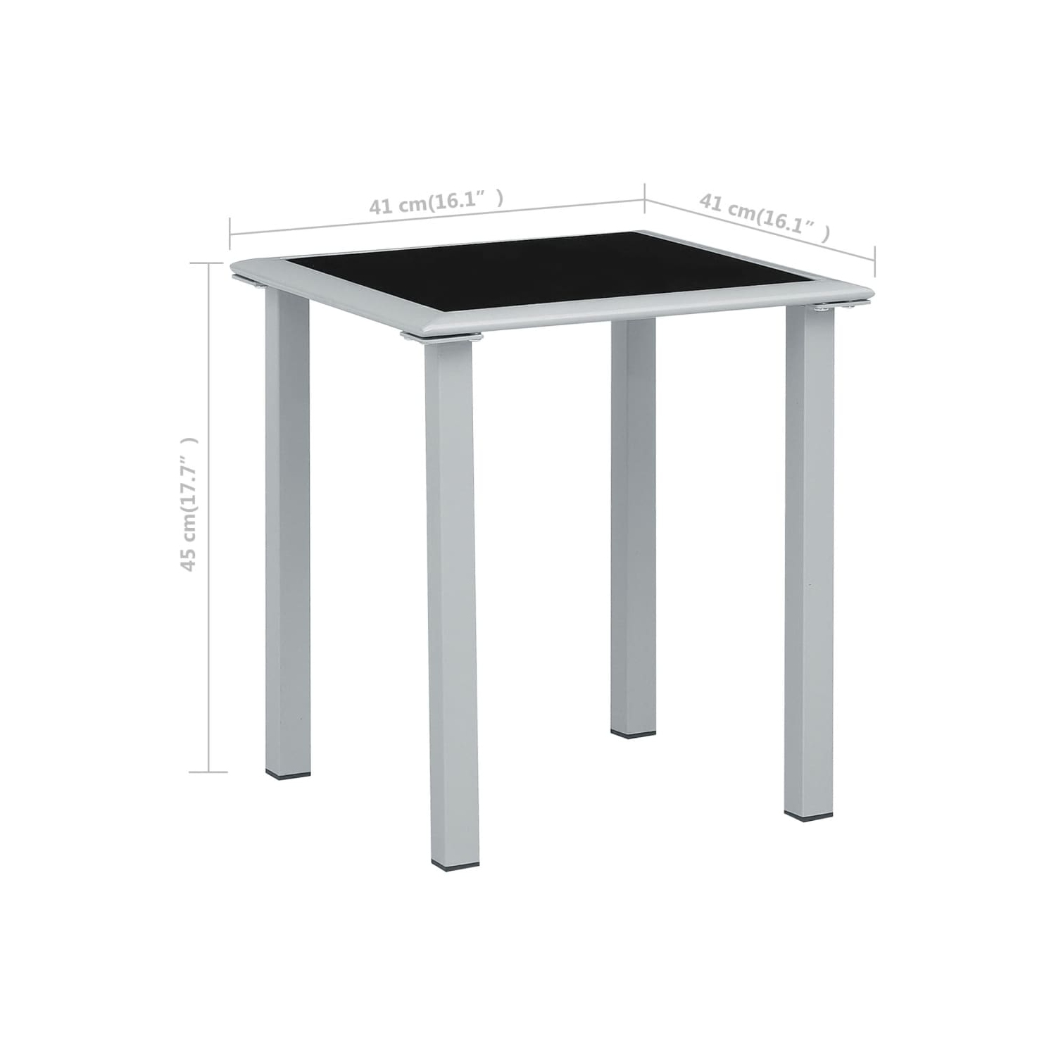 vidaXL Patio Table Black and Silver 16.1"x16.1"x17.7" Steel and Glass