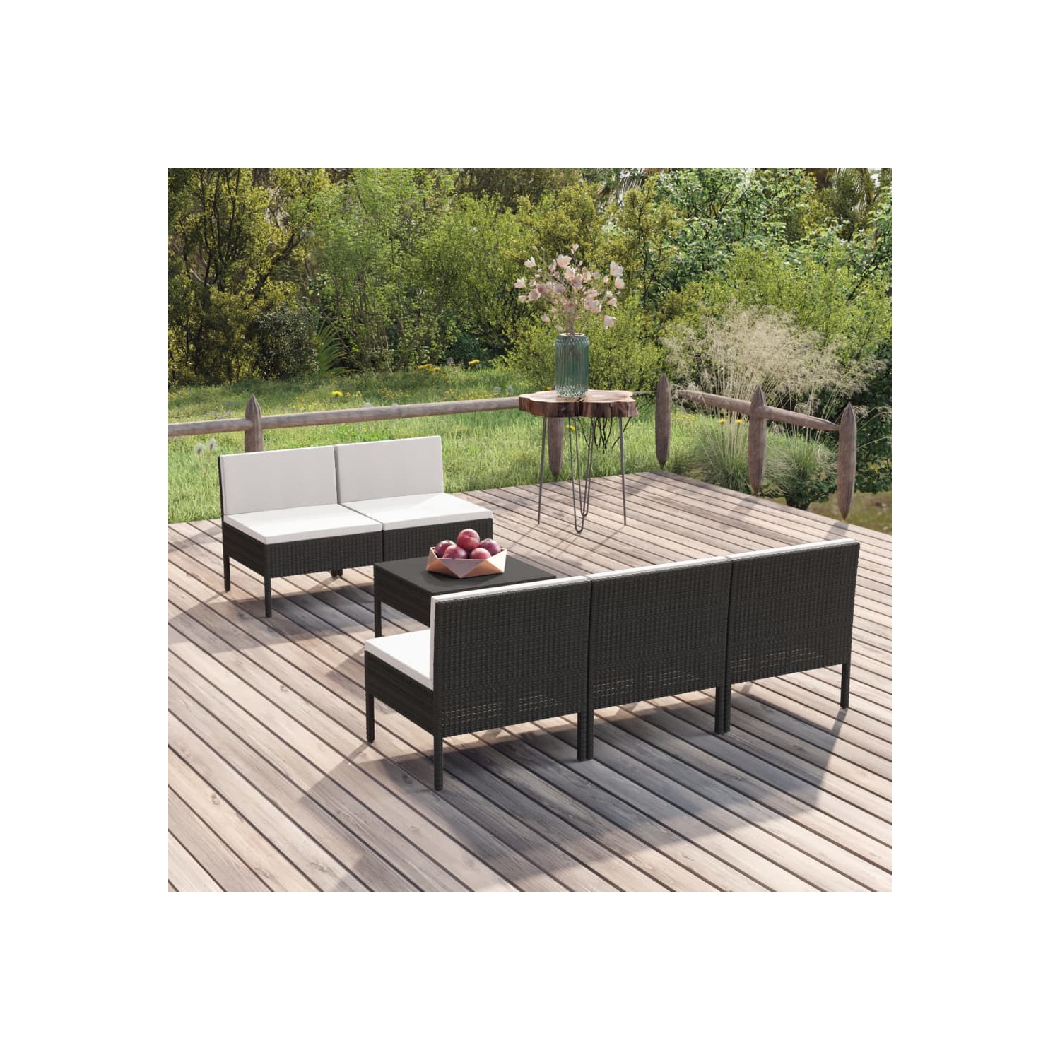 vidaXL 6 Piece Patio Lounge Set with Cushions Poly Rattan Black