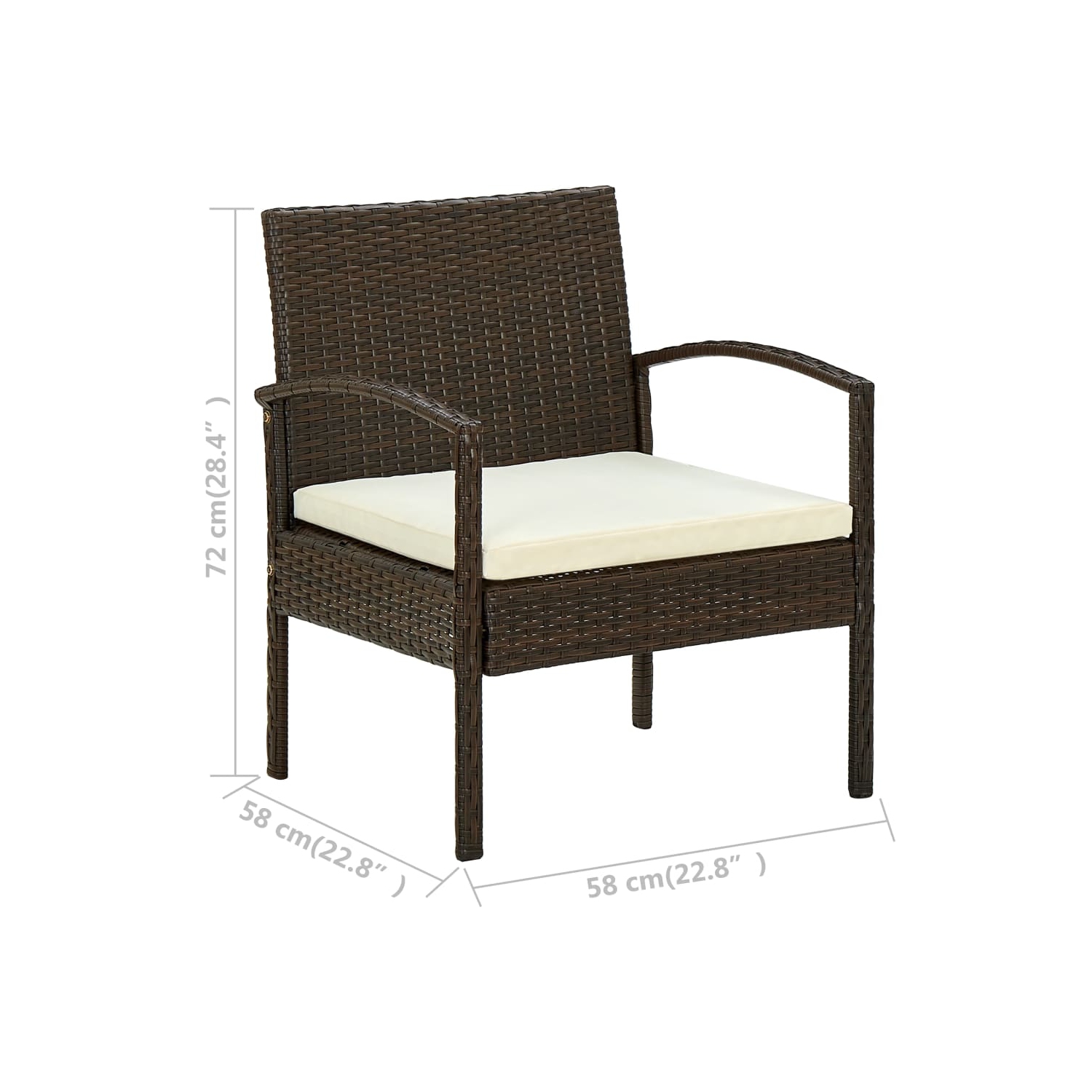 Chaise de patio ViddaXL avec coussin en poly rotin brun