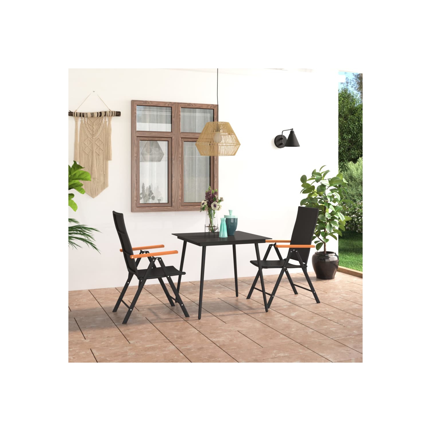 vidaXL 3 Piece Patio Dining Set Black and Brown