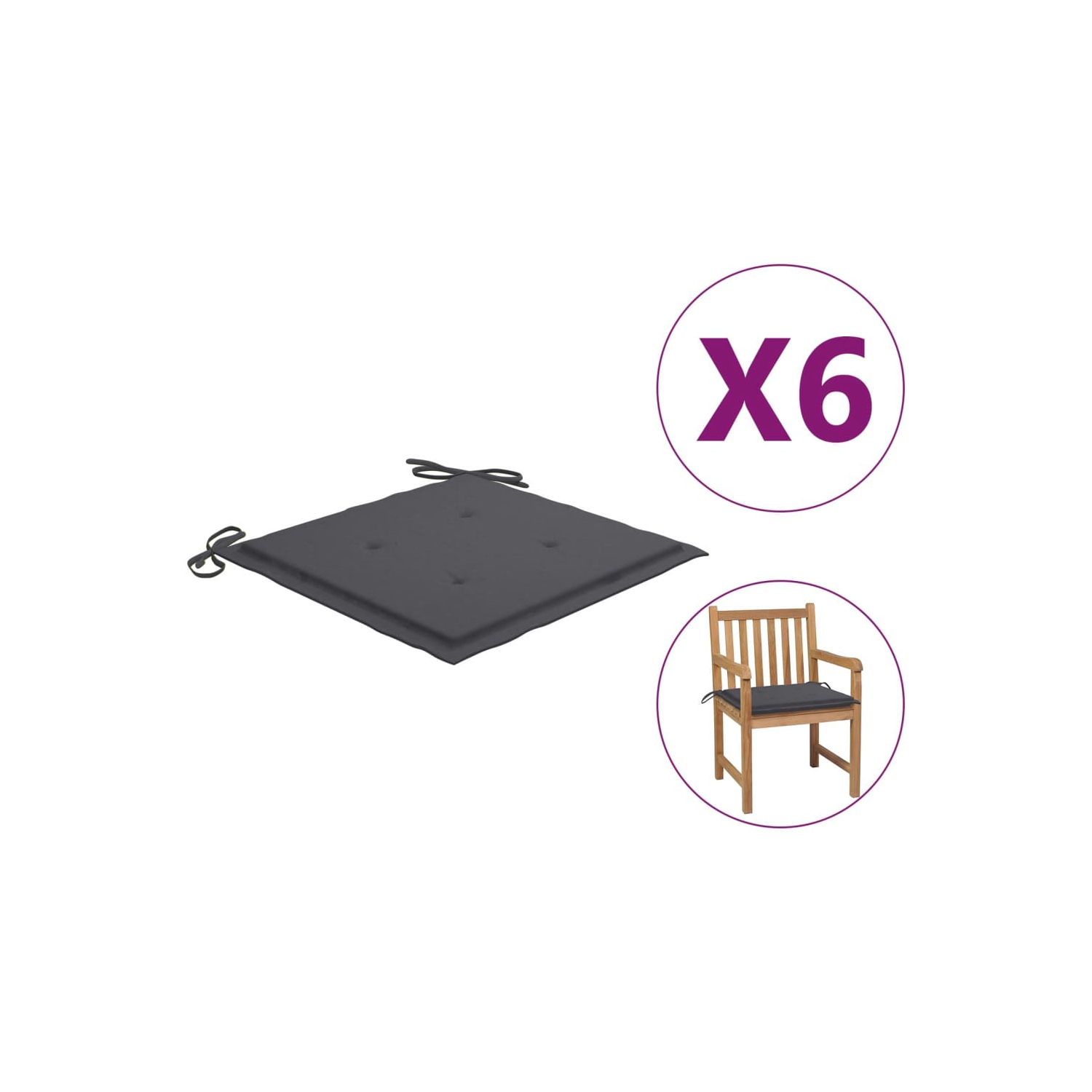 vidaXL Garden Chair Cushions 6 pcs Anthracite 19.7"x19.7"x1.2" Fabric