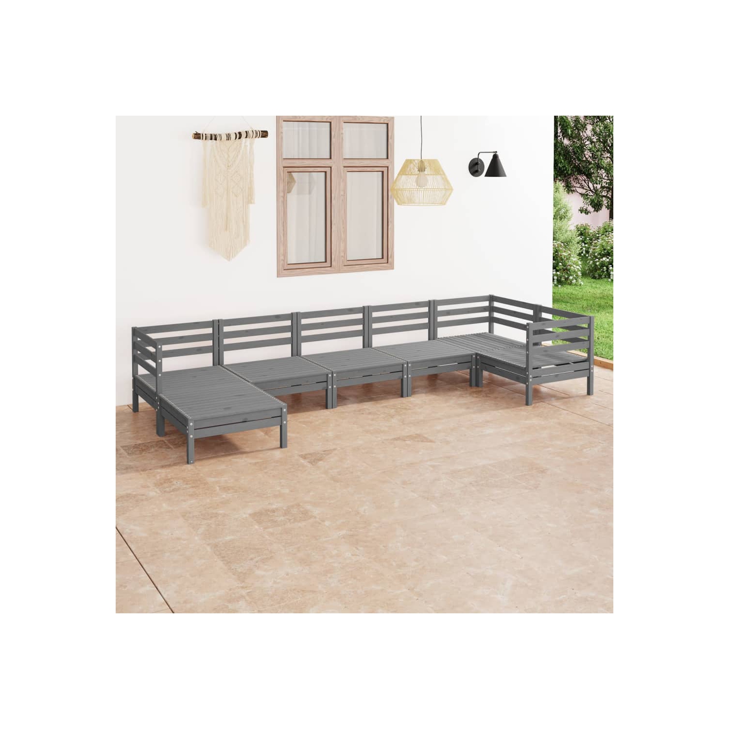 vidaXL 7 Piece Patio Lounge Set Solid Pinewood Gray