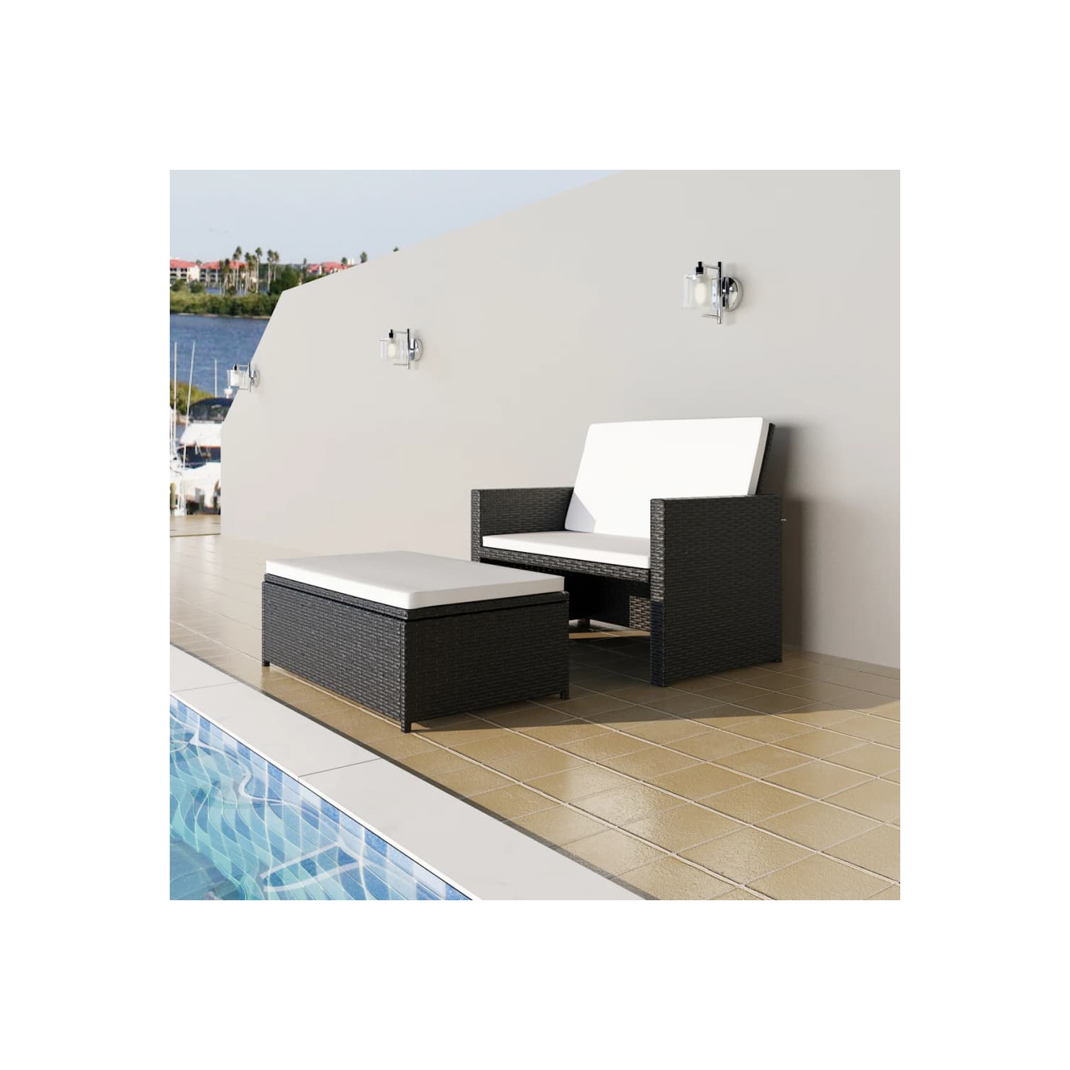 vidaXL 2 Piece Patio Lounge Set with Cushions Poly Rattan Black