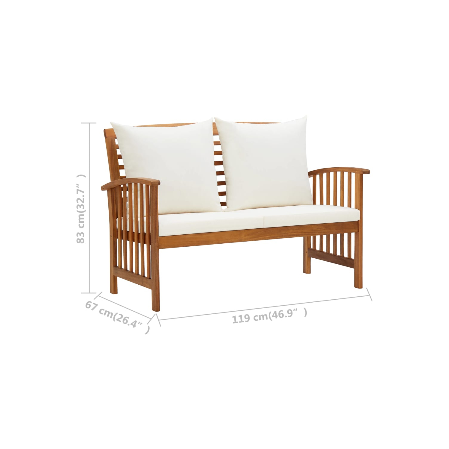 vidaXL Patio Bench with Cushions 46.9" Solid Acacia Wood
