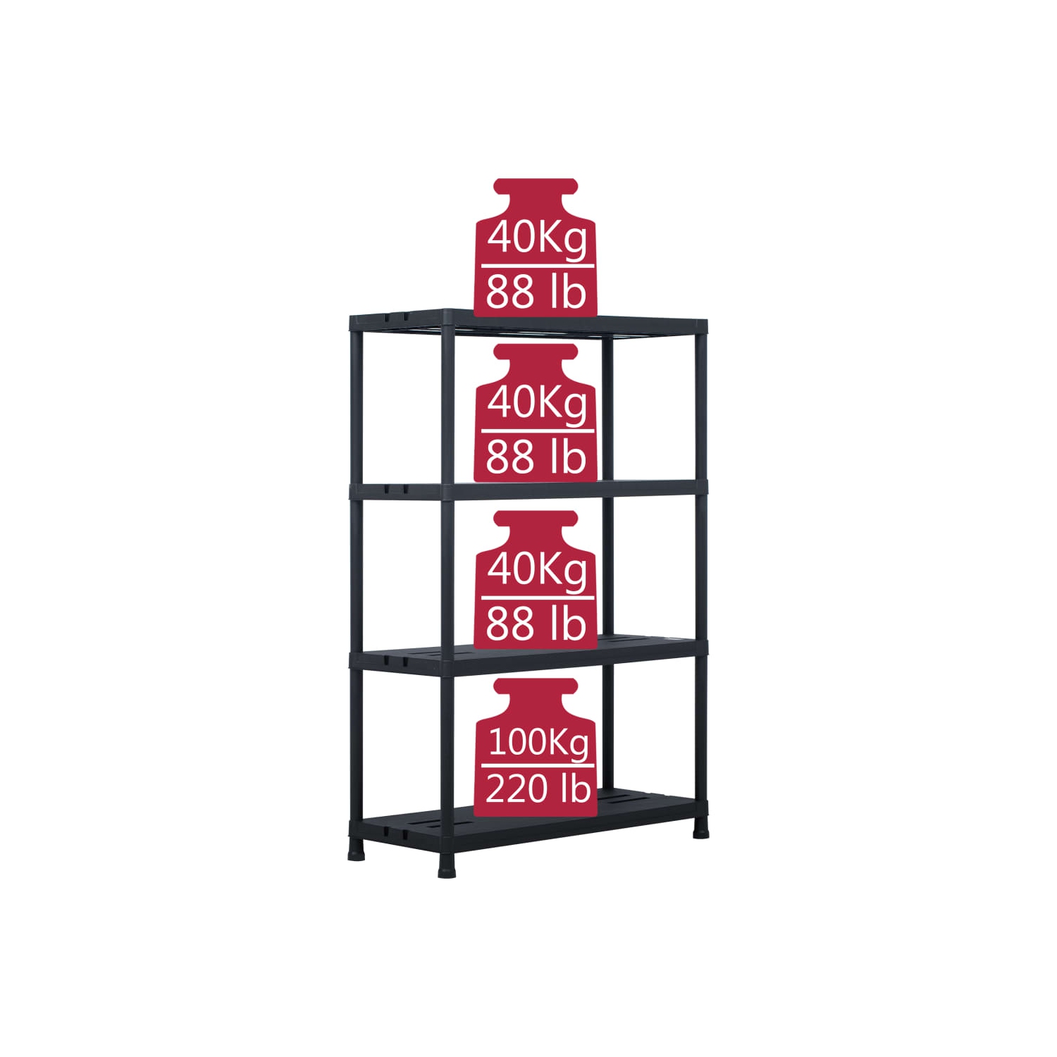 Étagère de rangement ViddaXL en plastique noir, 485 lb 35.4 x 15,7 x 54,3 po