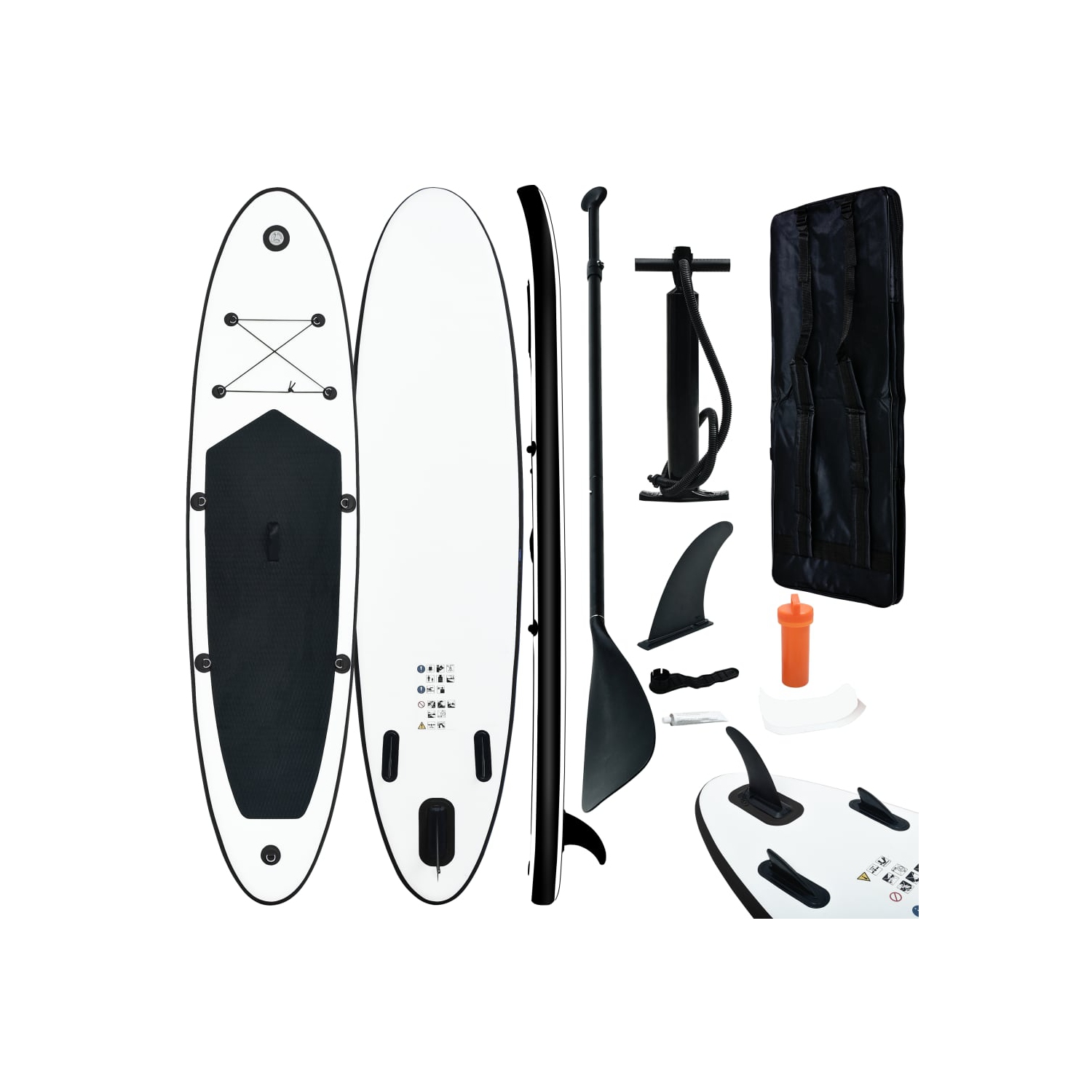 vidaXL Inflatable Stand Up Paddle Board Set Black and White