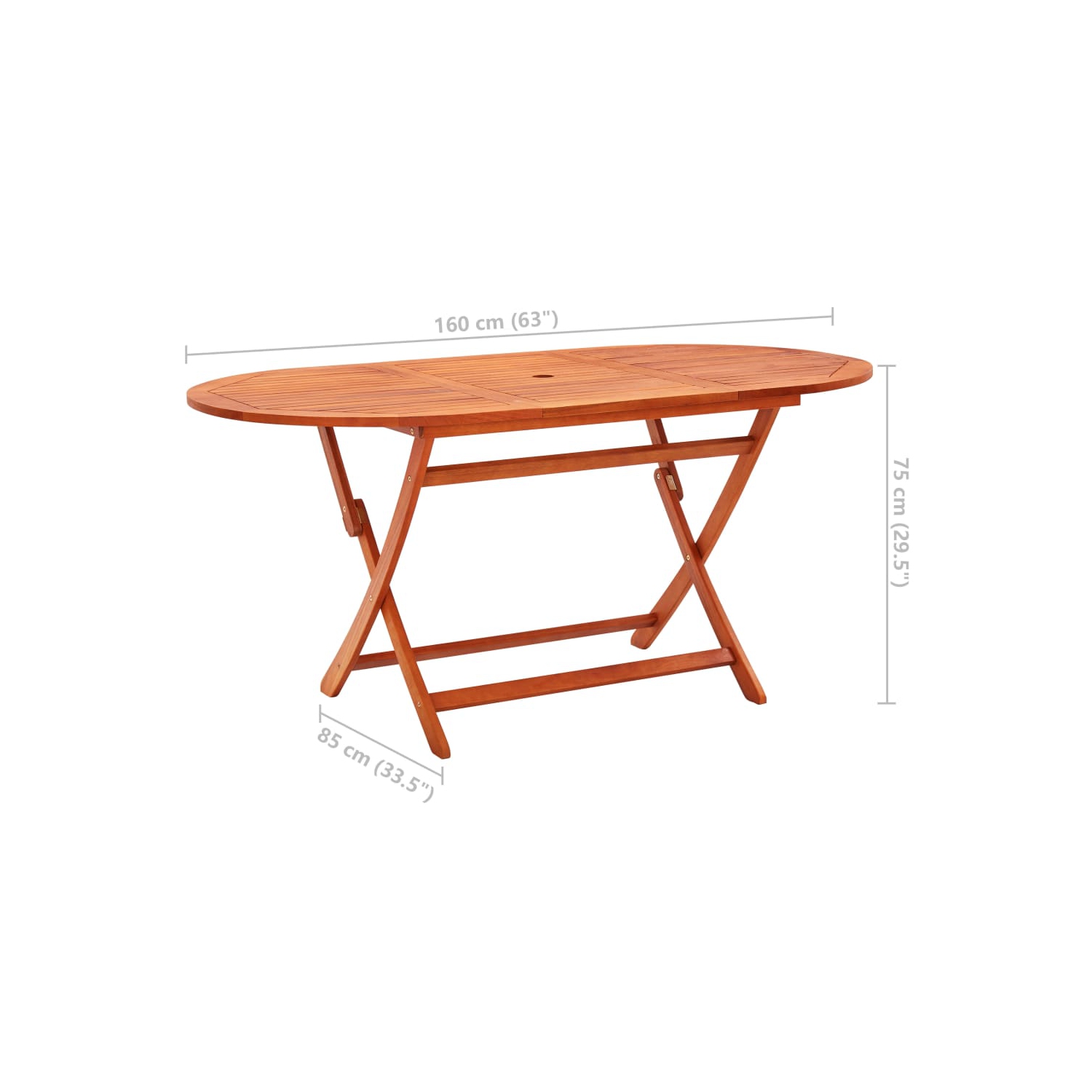 vidaXL Folding Patio Table 63"x33.5"x29.5" Solid Eucalyptus Wood