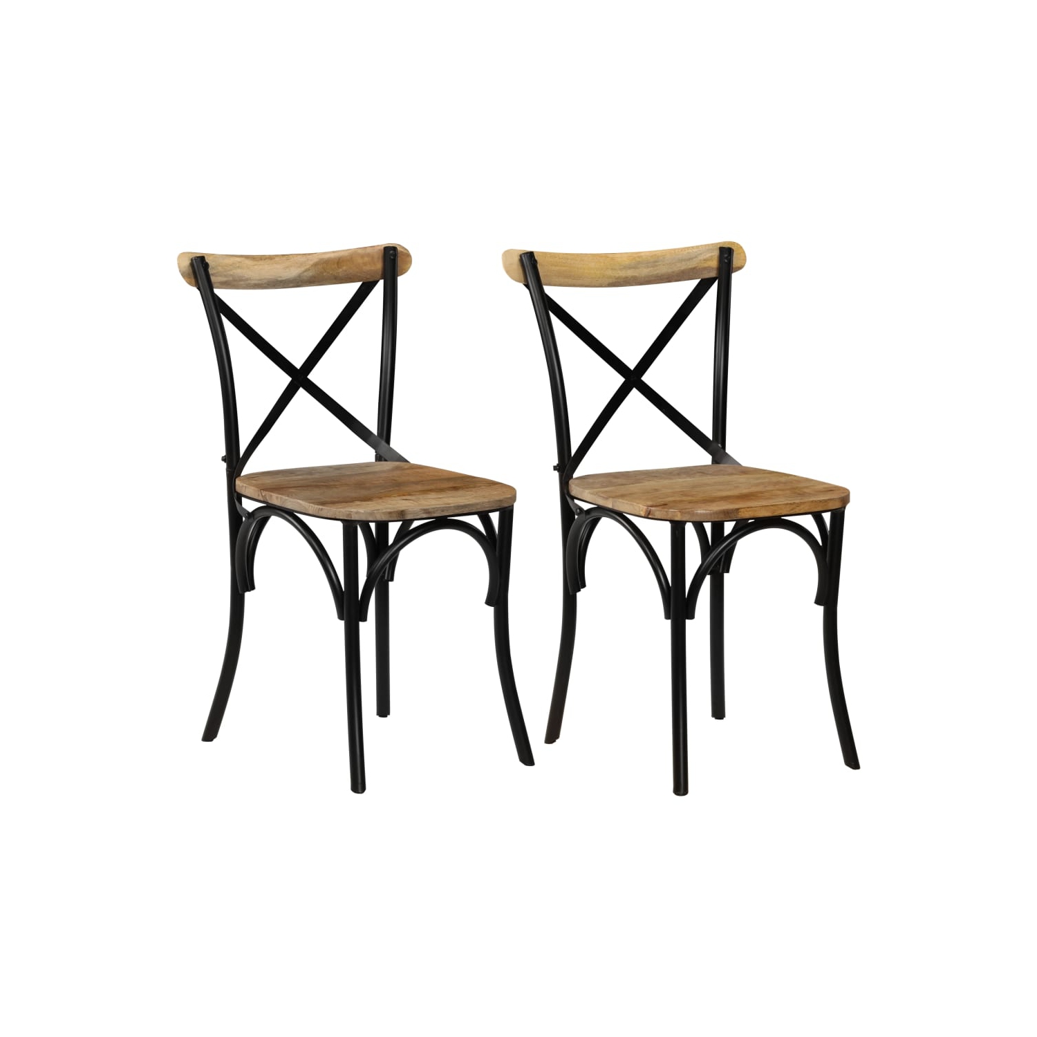vidaXL Cross Chairs 2 pcs Black Solid Mango Wood