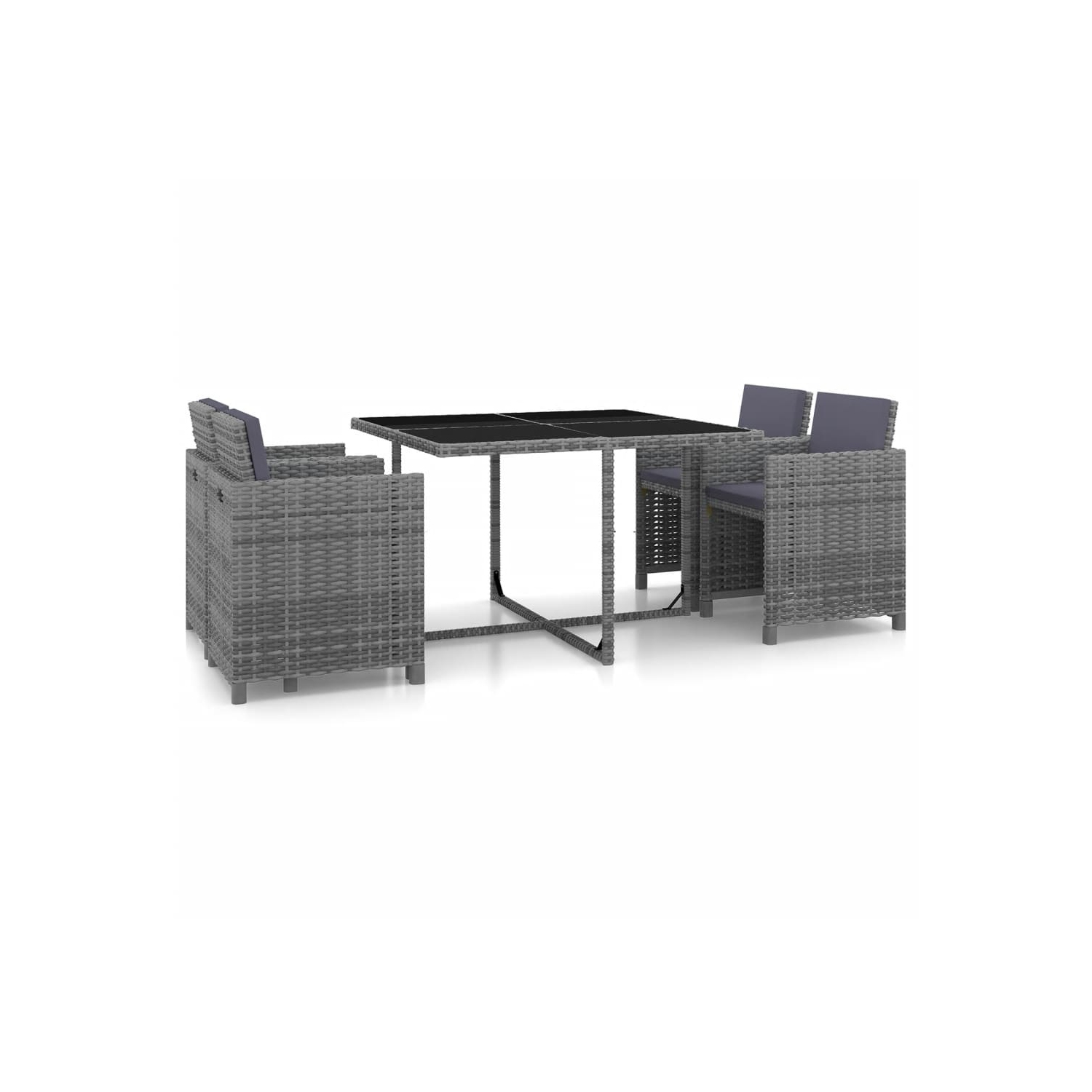 Ensemble de salle à manger de 5 pièces pour patio avec coussins en poly rotin gris