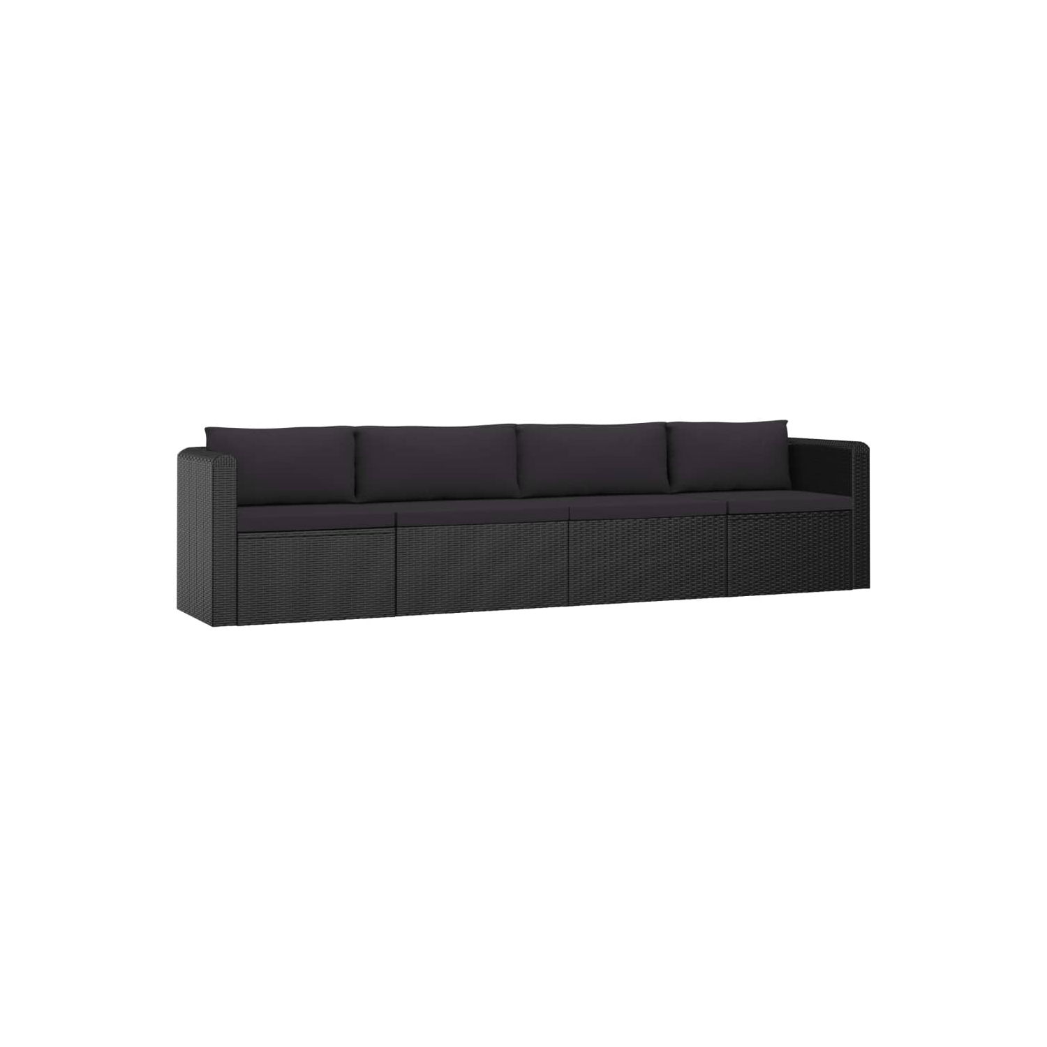 Ensemble de 4 pièces avec sofa de patio avec coussins en rotin noir