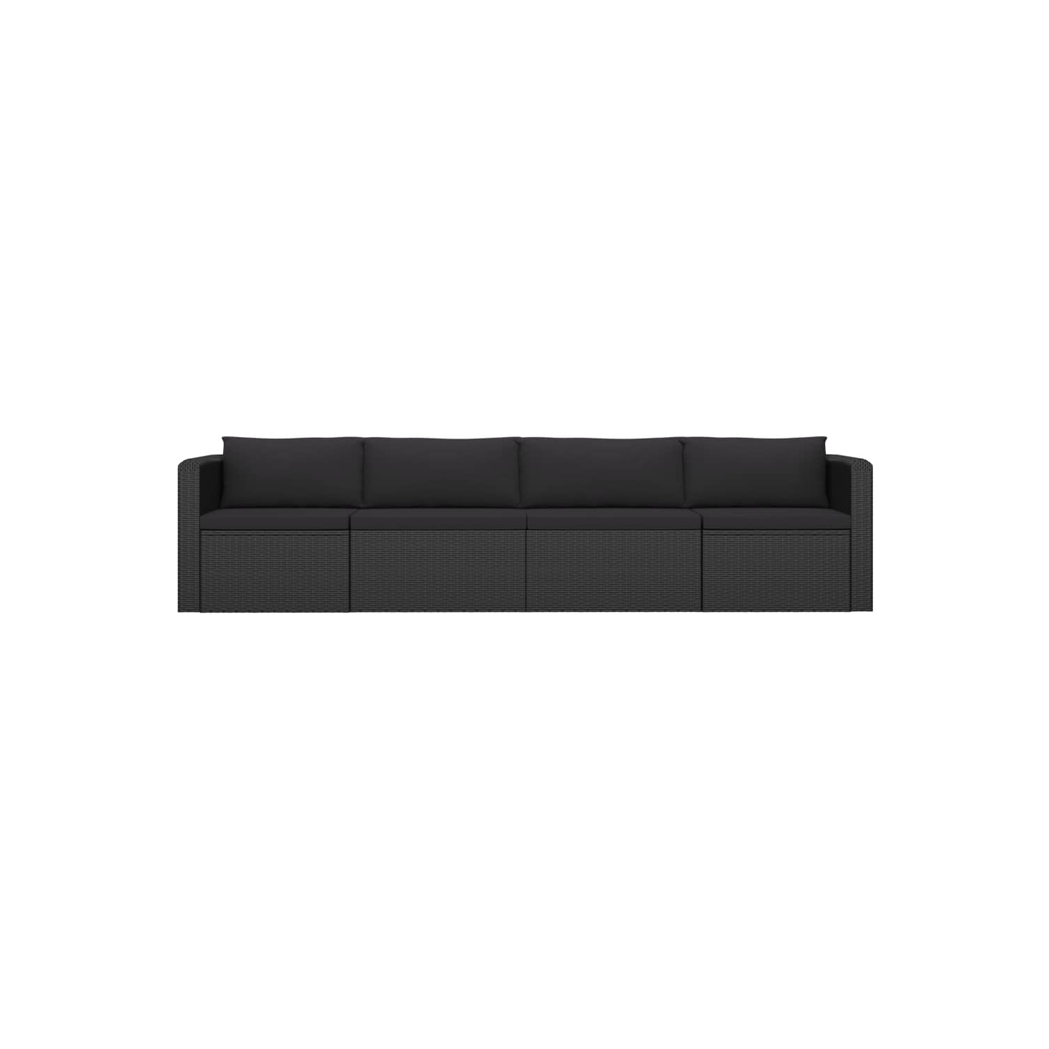 Ensemble de 4 pièces avec sofa de patio avec coussins en rotin noir