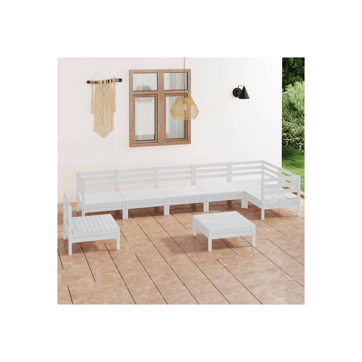 vidaXL 8 Piece Patio Lounge Set Solid Pinewood White