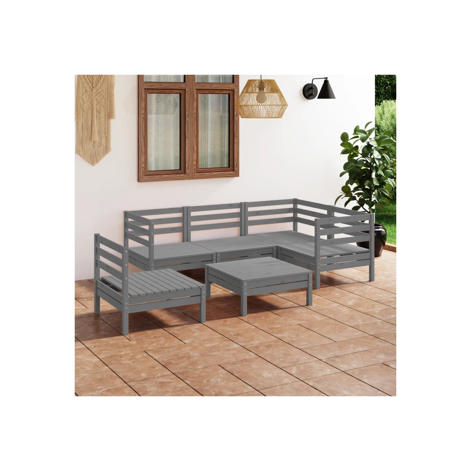 vidaXL 6 Piece Patio Lounge Set Solid Pinewood Gray