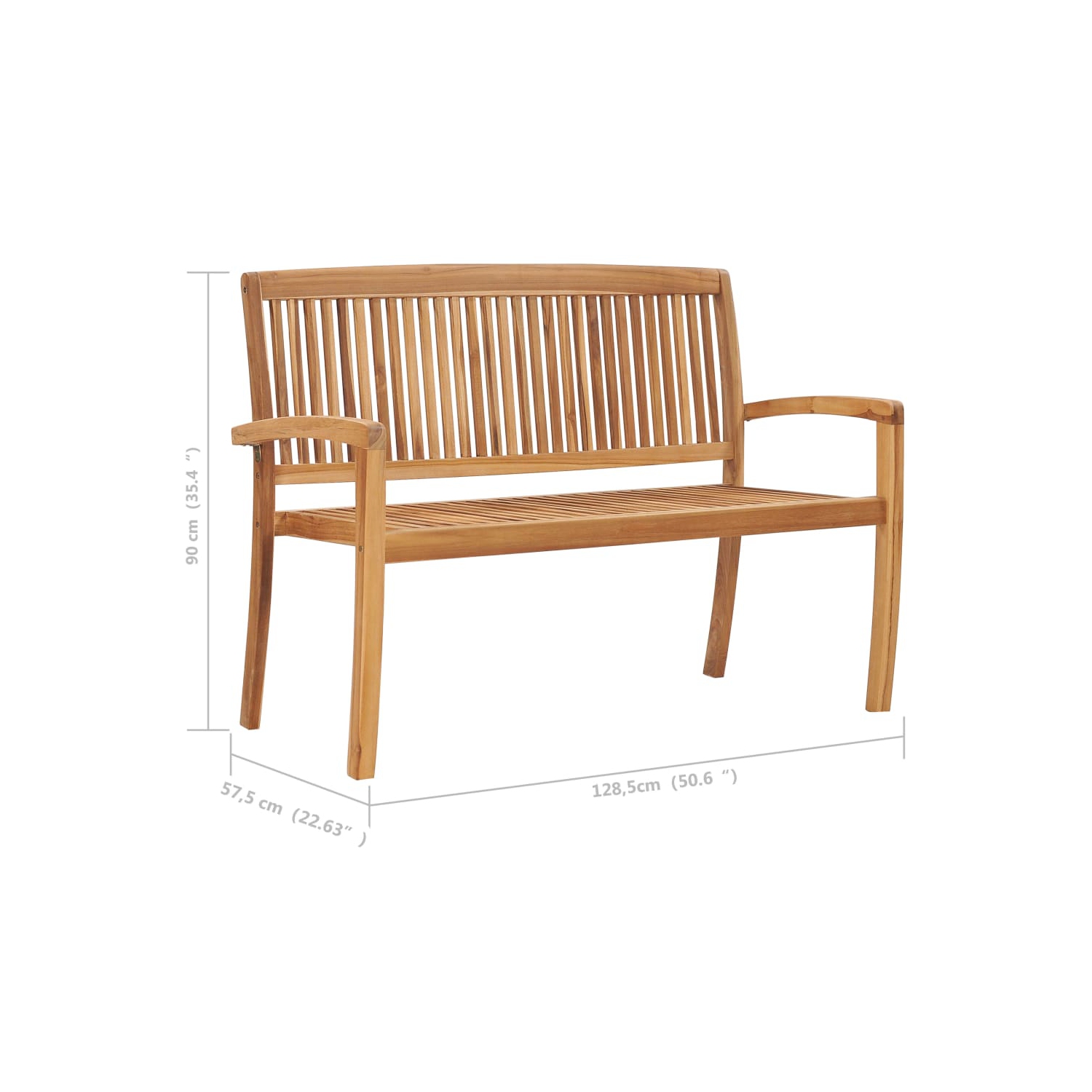 vidaXL Stacking Patio Bench with Cushion 50.6" Solid Teak Wood