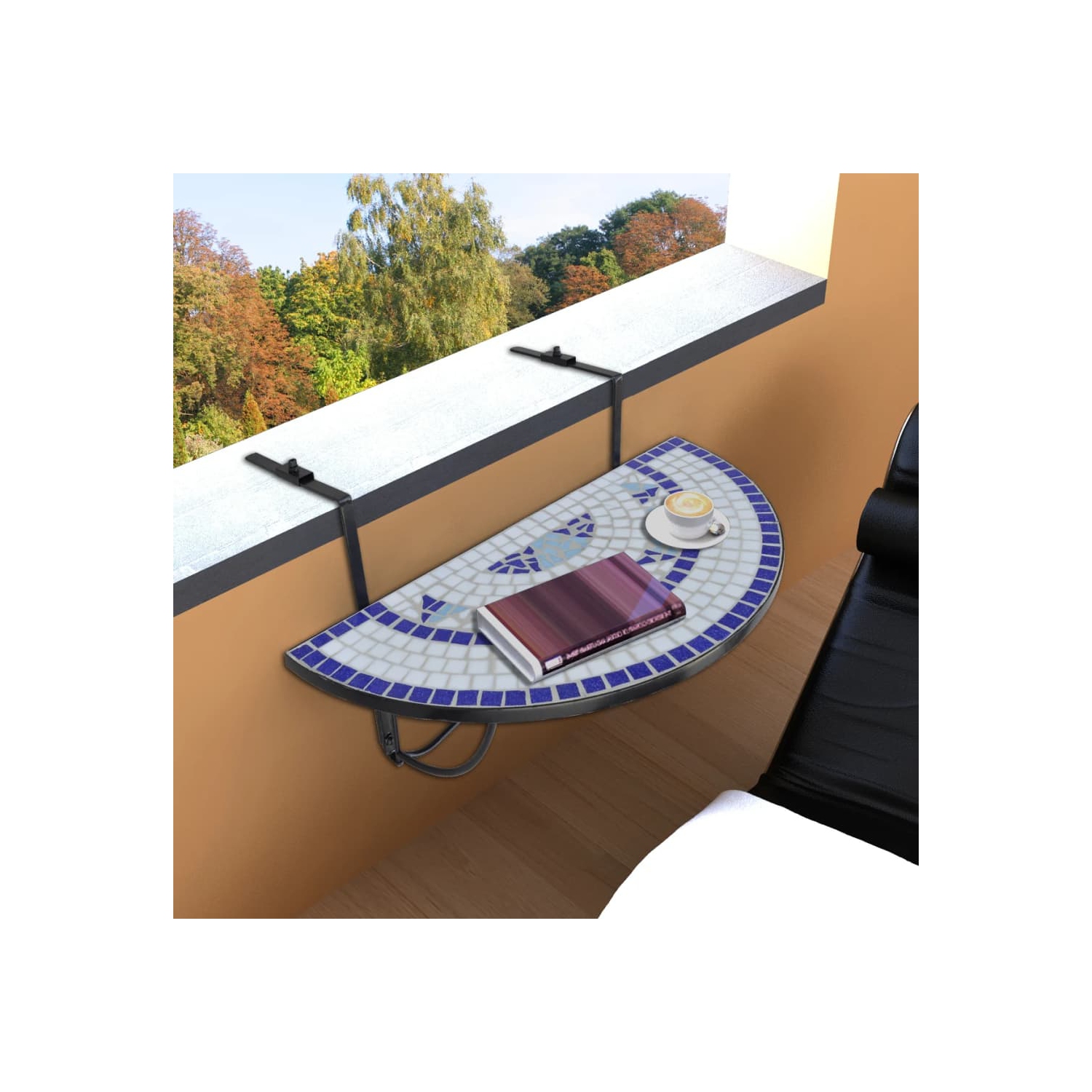 Table de balcon suspendue VidaXL bleu et blanc mosaïque