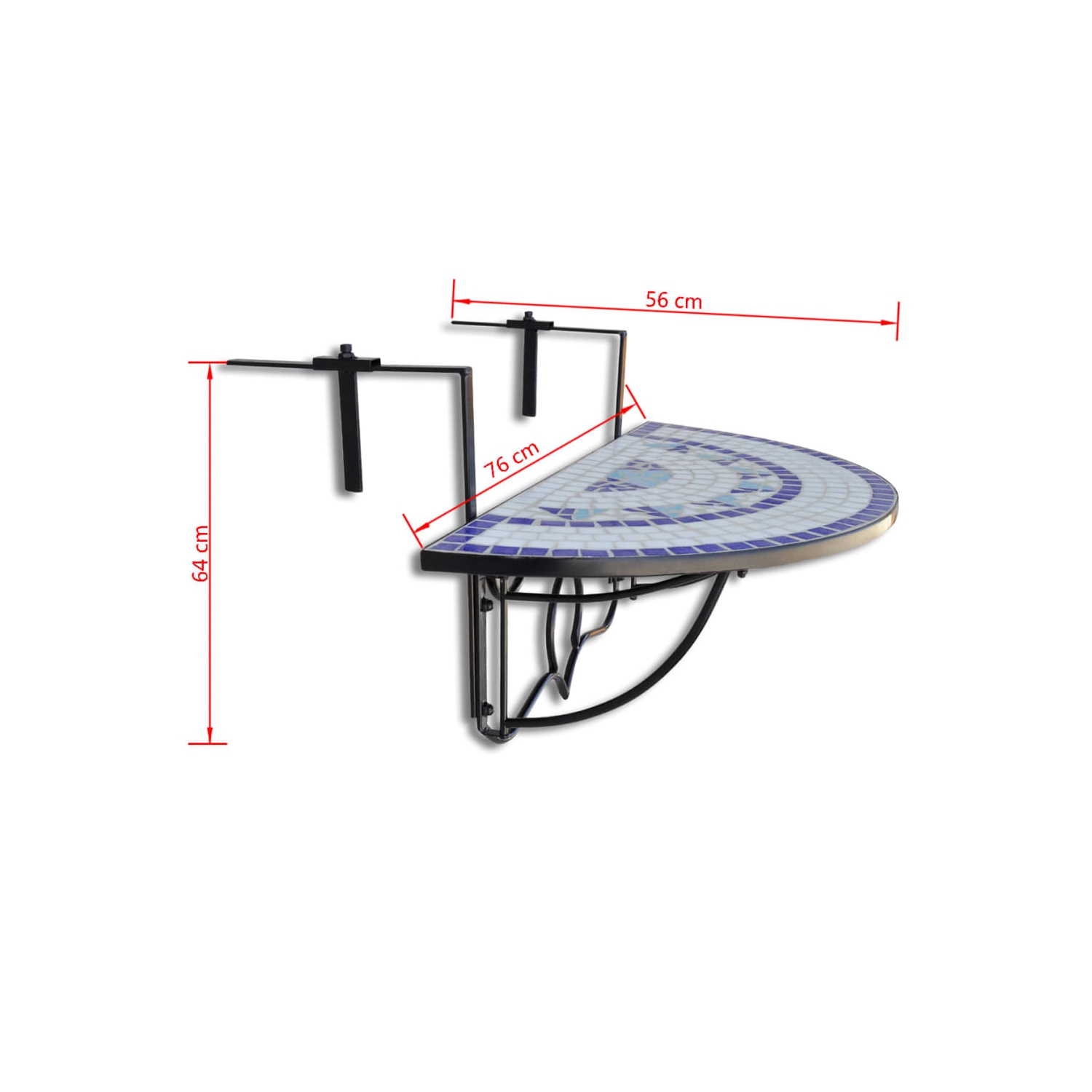 Table de balcon suspendue VidaXL bleu et blanc mosaïque