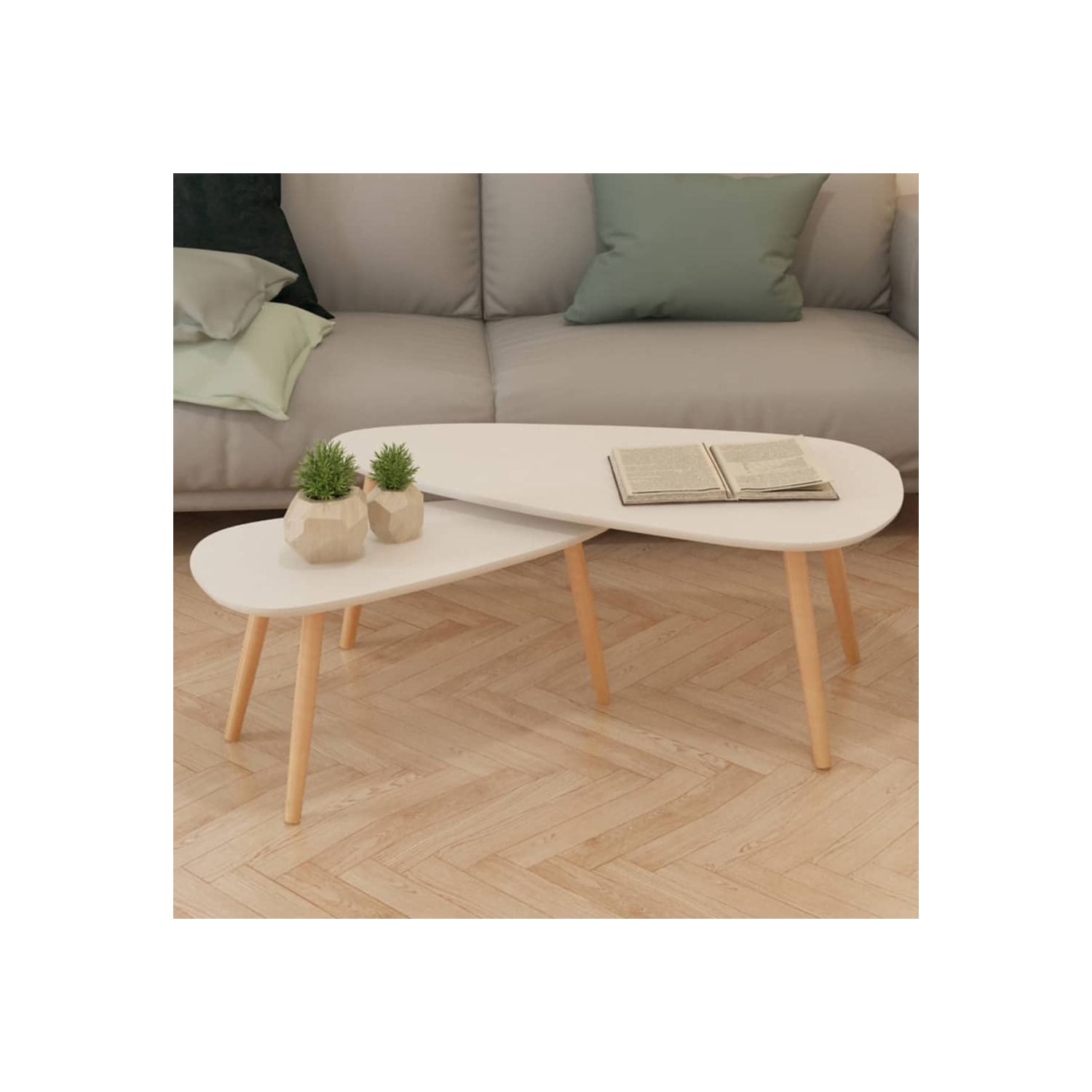 Ensemble de 2 tables basses blanches en bois de Pinewood de VividaXL