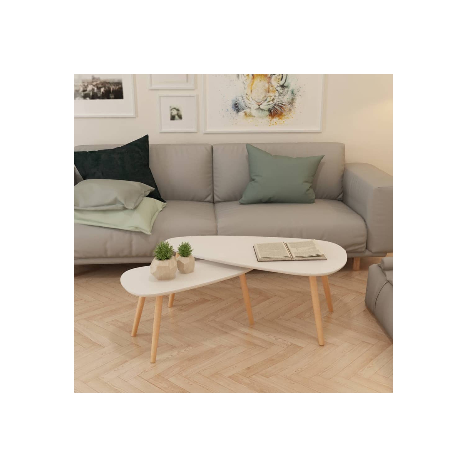 Ensemble de 2 tables basses blanches en bois de Pinewood de VividaXL