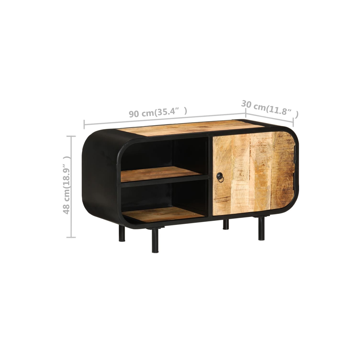 vidaXL TV Cabinet 35.4"x11.8"x18.9" Rough Mango Wood